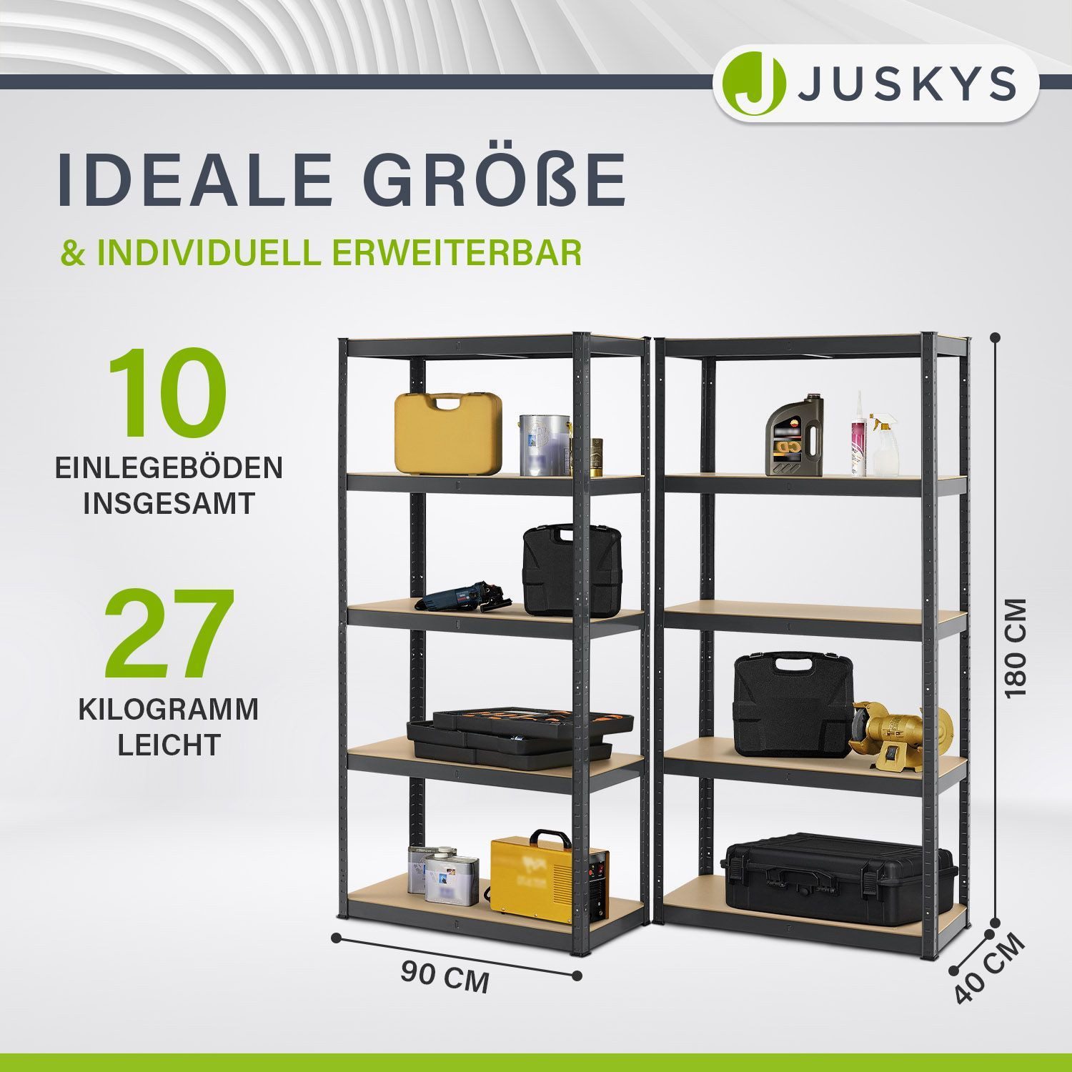 Juskys Schwerlastregal Basic, 2-tlg., Regalsystem mit 10 Einlegeböden, je 1 günstig online kaufen