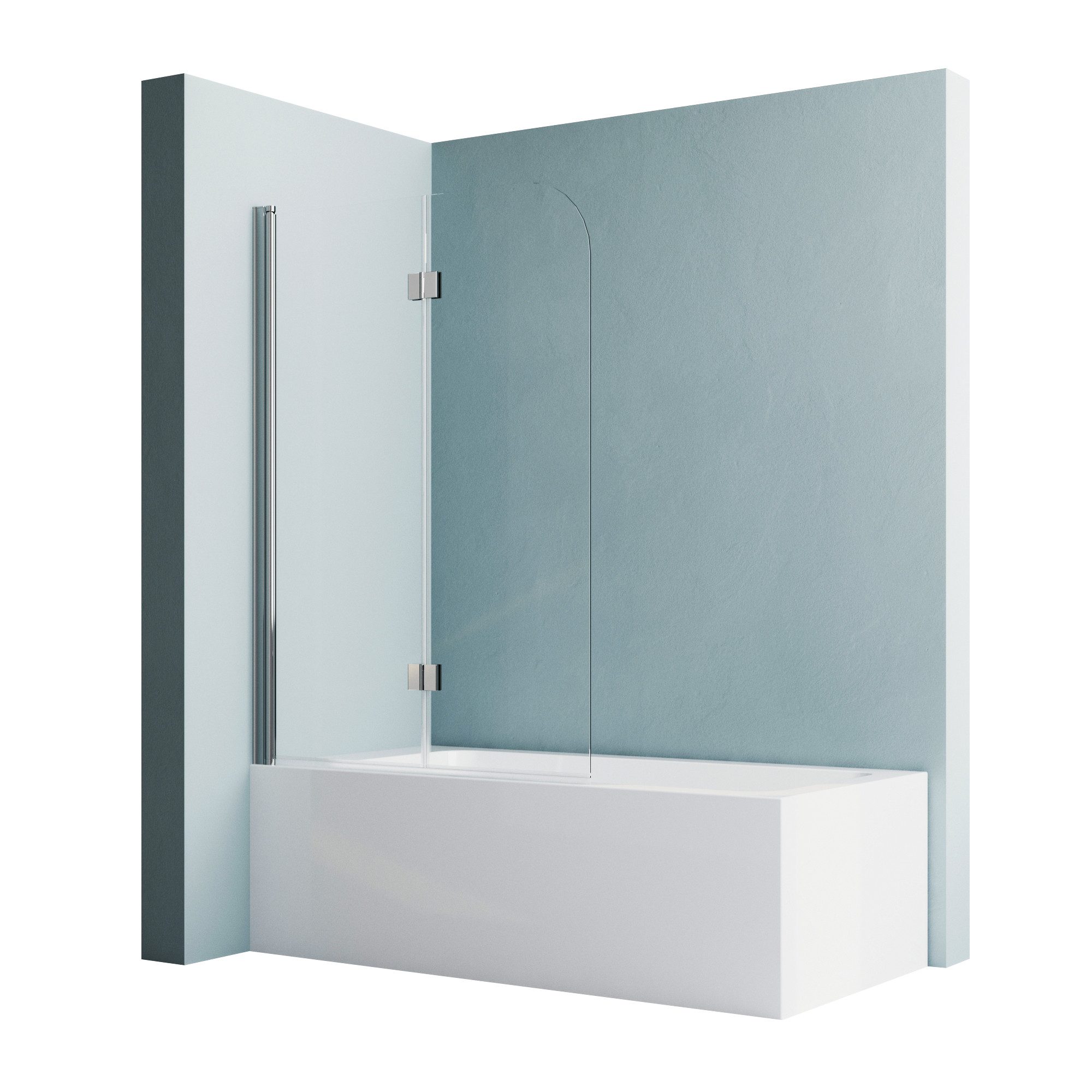 Hopibath Duschwand Duschabtrennung Badewanne 110x140 100x140 90x140 2 teilig faltbar, 6mm Sicherheitsglas mit beidseitig Nano Beschichtung, (Duschtrennwand, Schwarz, Chrom, Klarglas), komplett faltbar, 10mm Verstellbereich