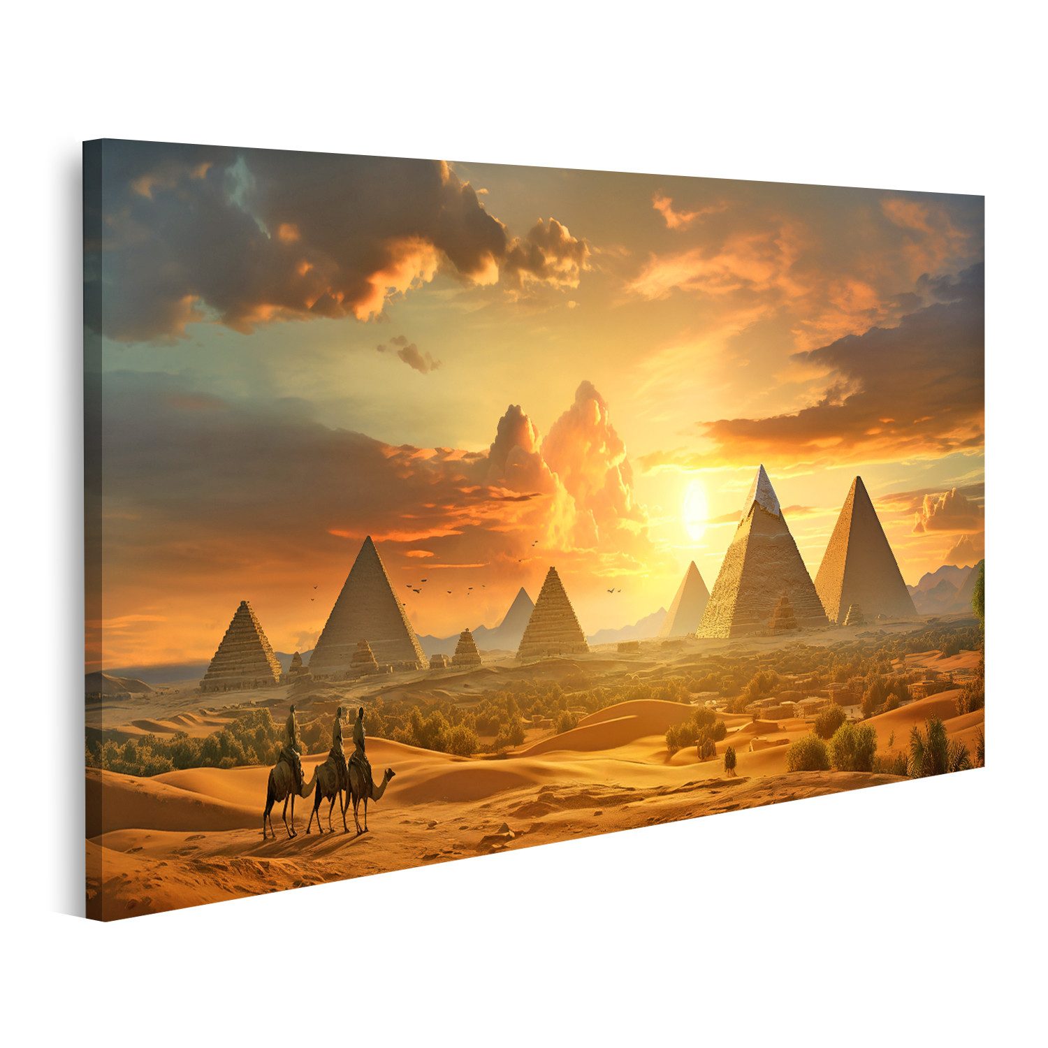 islandburner Leinwandbild Ägyptische Wüste Pyramiden Sonnenuntergang günstig online kaufen