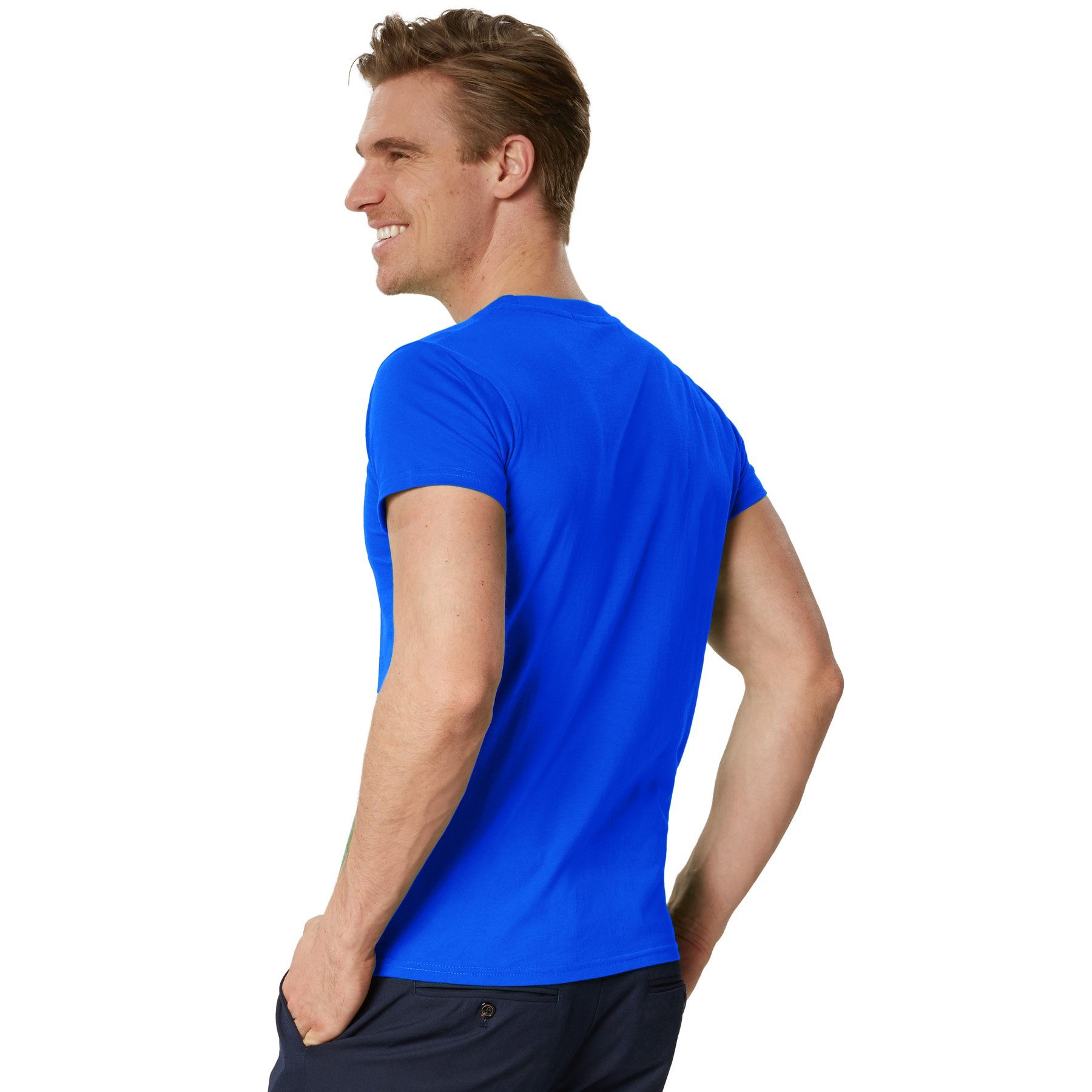 dressforfun T-Shirt Kurzarmtop, Für viele Outfits & Auftritte, Rundhals mit (Freizeitoberteil, Konfektionsgröße L in blau) Einfarbiges T-Shirt für Männer, Feste – Bild 4 von 5