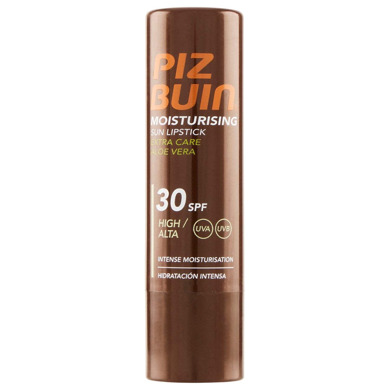 Piz Buin Lippenbalsam Piz Buin Moisturising Sun Lippenpflegestift LSF 30 4.9 g, 1-tlg., Wasserfest mit Aloe Vera und Vitamin E zur Lippenpflege