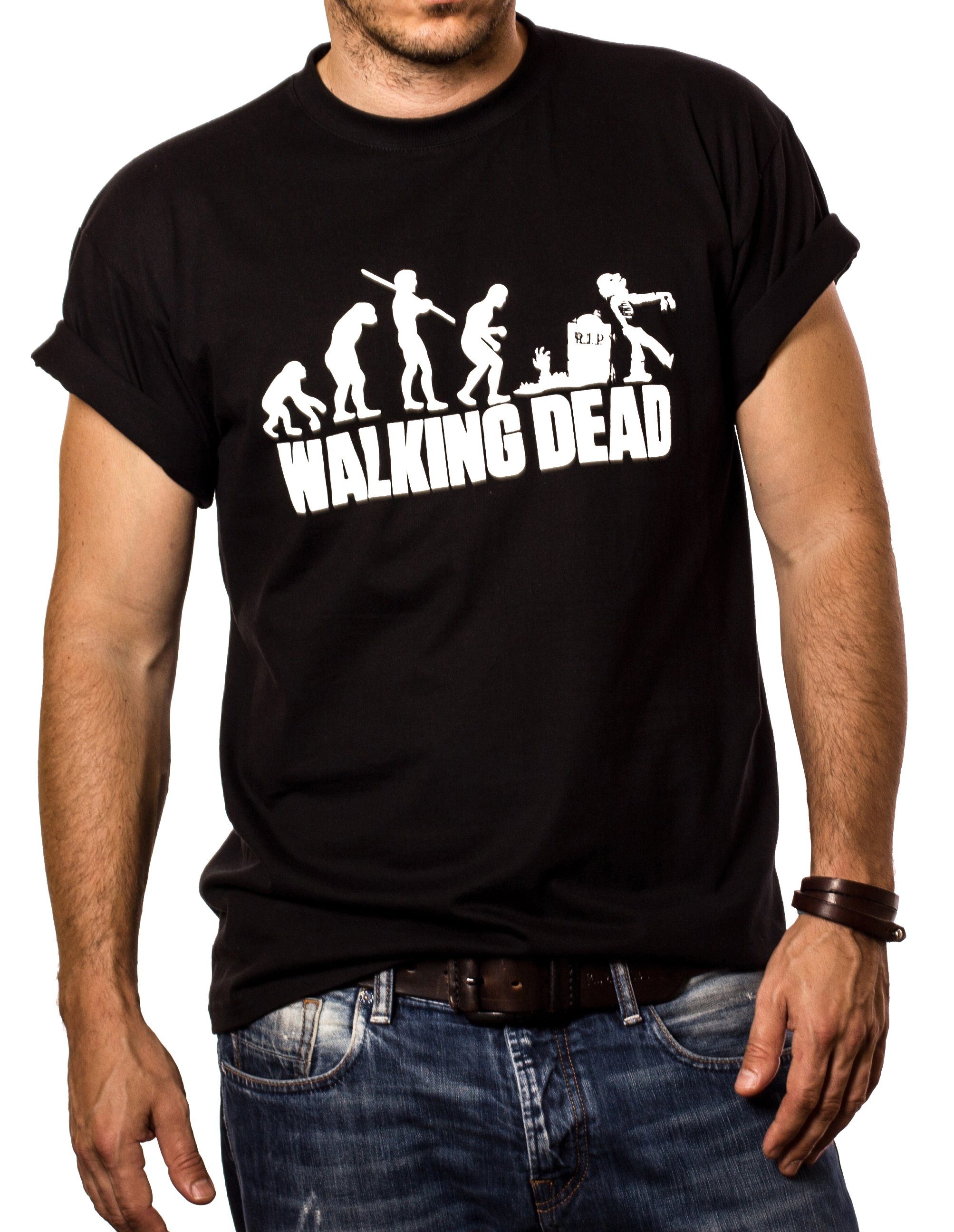 MAKAYA Print-Shirt Zombie Evolution Gamer T-Shirt aus mit Männer Herren Nerd Baumwolle Walking Dead Druck