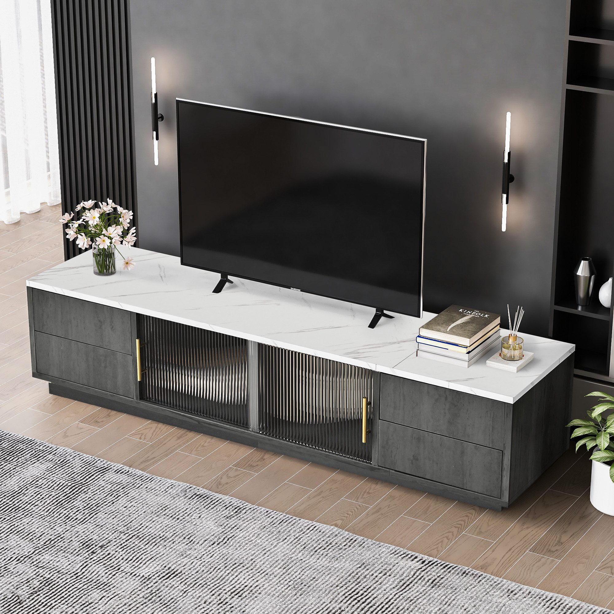 Merax Lowboard mit Push-to-Open Funktion, TV-Schrank, in Marmoroptik mit vi günstig online kaufen