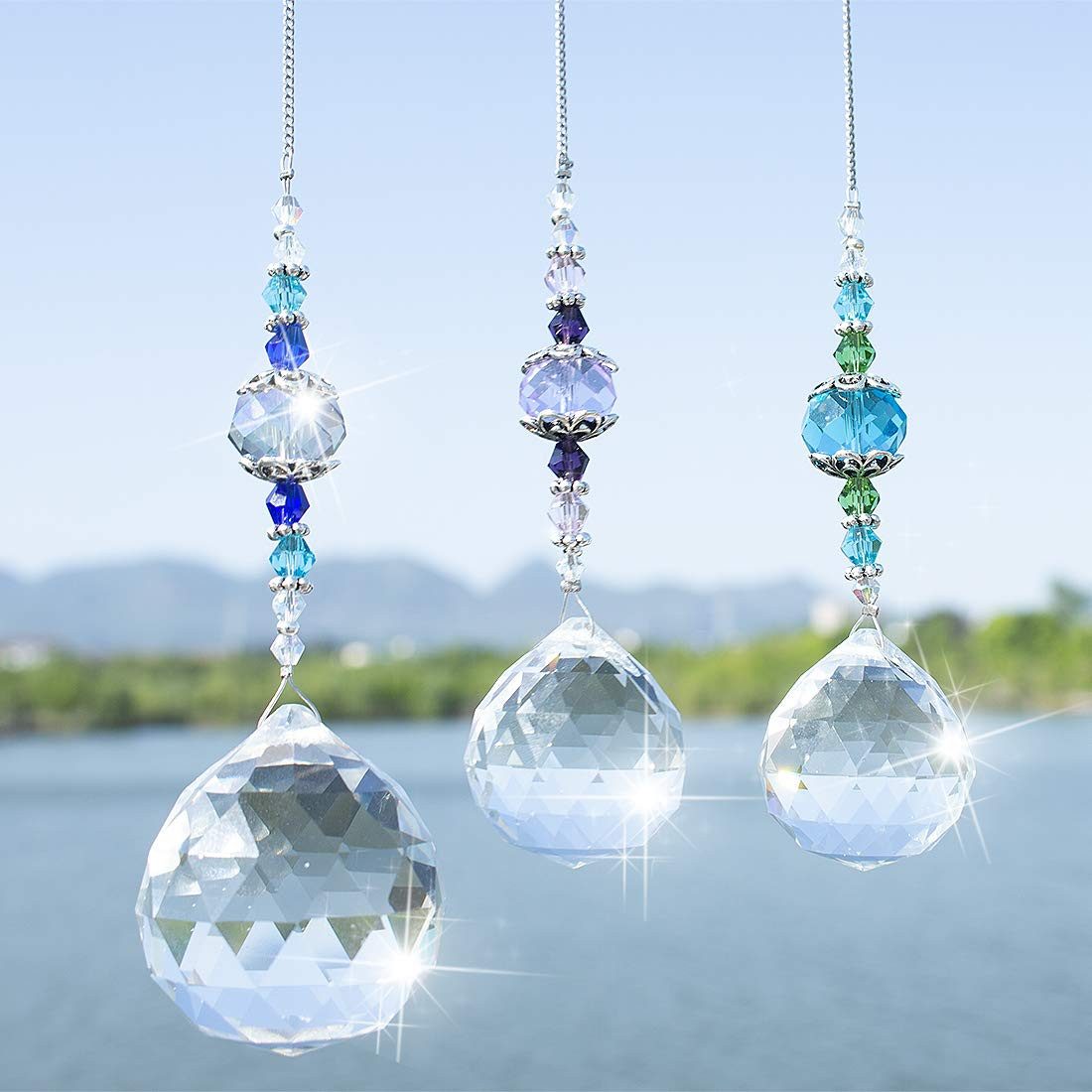 FOUORTUNATE-BEE Windspiel Kristall-Prismenkugeln als Regenbogen-Sonnenfänger, 3er-Set (3 St)
