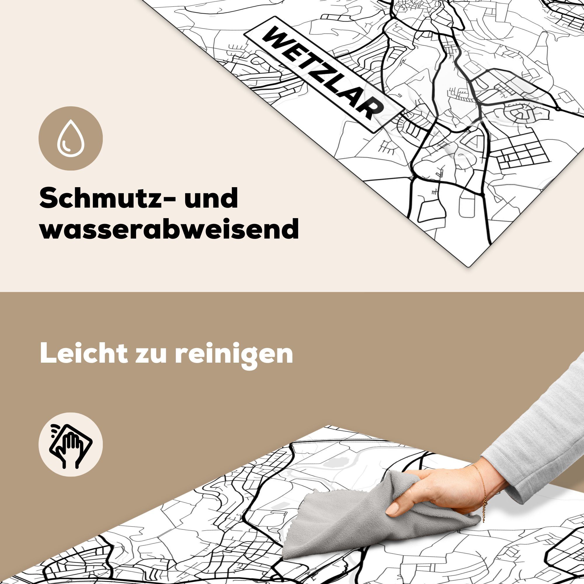 Wetzlar Karte MuchoWow tlg), Ceranfeldabdeckung, 78x78 Herdblende-/Abdeckplatte - Arbeitsplatte - für Karte, - Stadtplan küche Vinyl, cm, (1