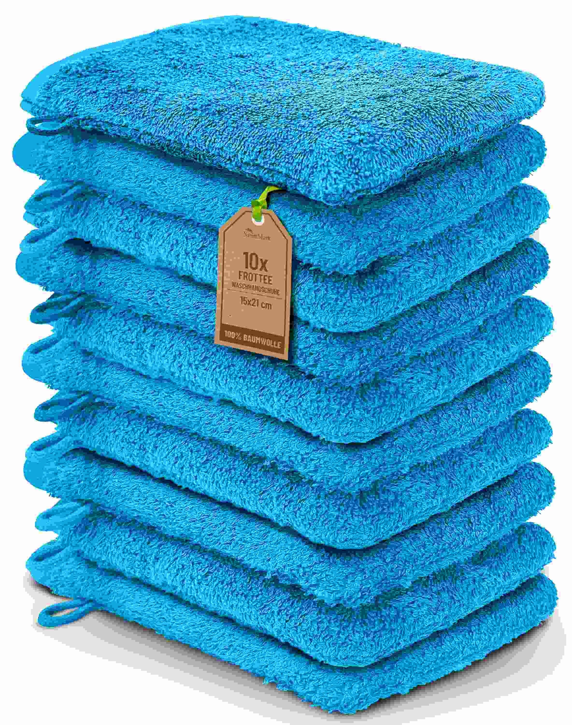 NatureMark Waschhandschuh 10er-Set Frottier Замшевые перчатки, 100% Baumwolle (10-St), Premium Frottier Замшевые перчатки, 15x21cm, Türkis