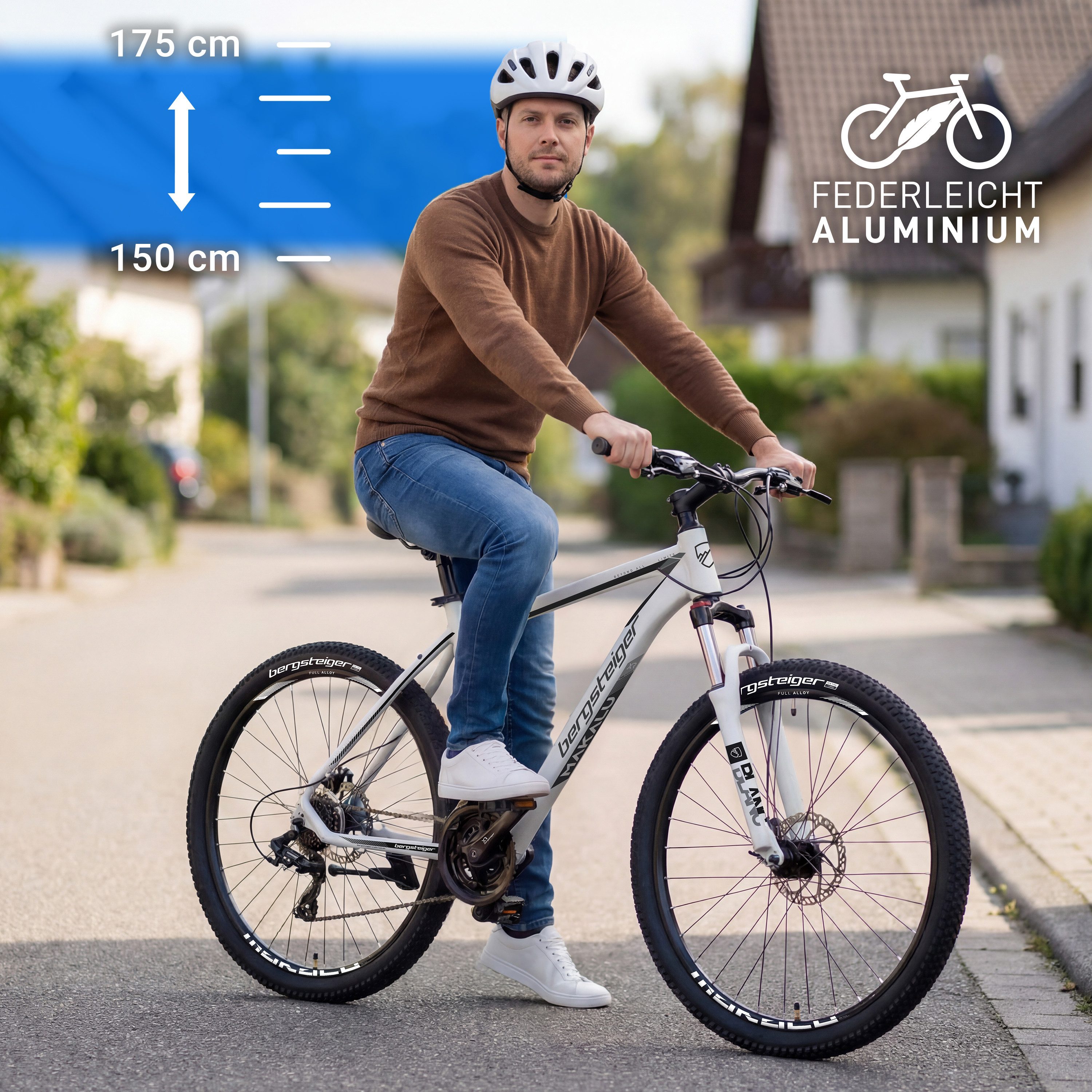 bergsteiger Mountainbike Makalu 26, 29 Zoll Mountainbike Alu, geeignet ab 150 cm, Damen, Herren, 21 Gang Shimano Tourney RD-TY300 Schaltwerk, Kettenschaltung, Scheibenbremsen
