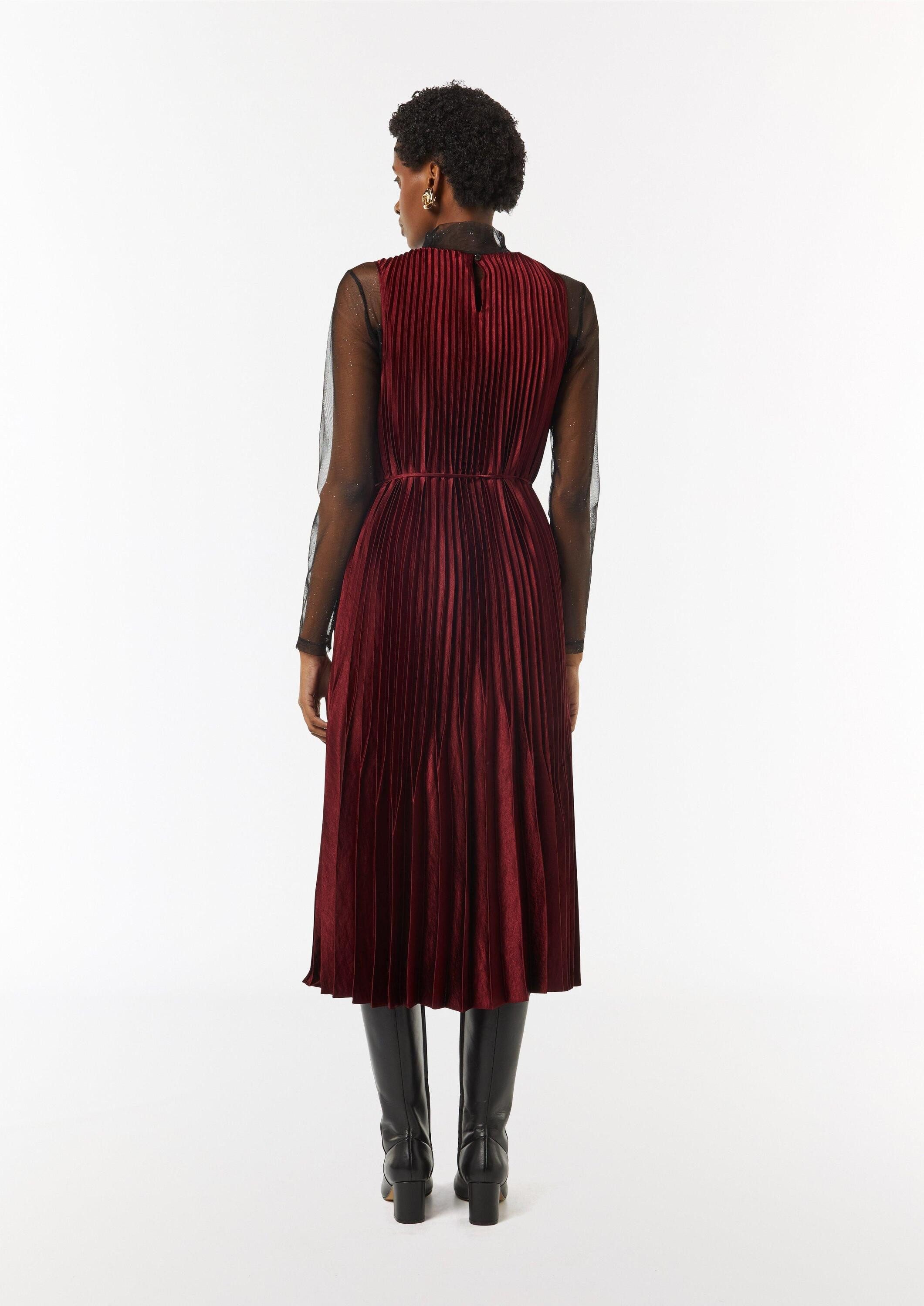 comma Maxikleid Kleid Plissee-Kleid aus Viskose mit Gürtel