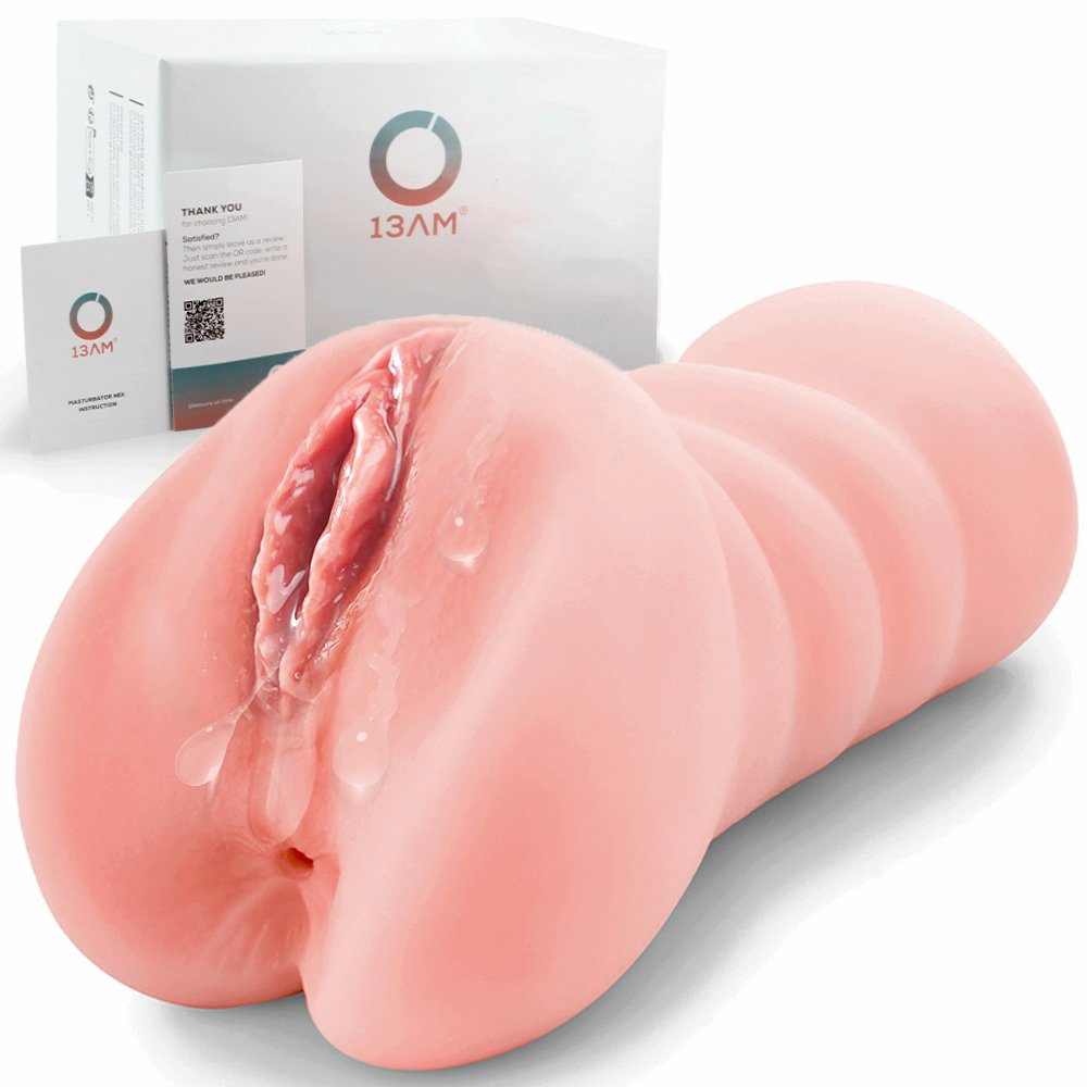 13AM Masturbator - Realistischer Masturbator mit 2 Eingängen, Anal & Vaginal - Taschenmuschi aus hochwertigem TPE Hell
