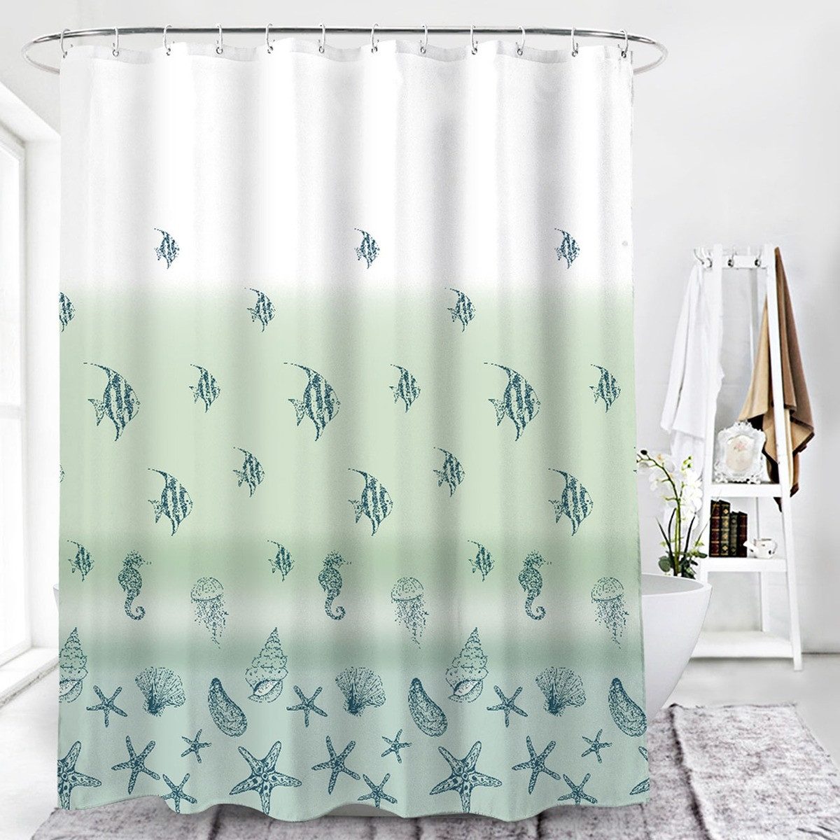 Euroshowers GmbH Duschvorhang Meereswelt Grün 180 × 200 cm Polyester mit 12 Ringen Breite 180 cm