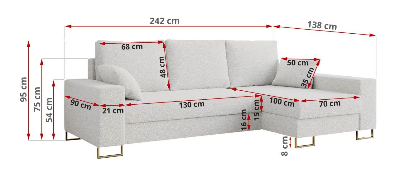 Ecksofa Now MKS Never Couch or L-Form Bettkasten mit DORIAN, MÖBEL Weiß Schlaffunktion und