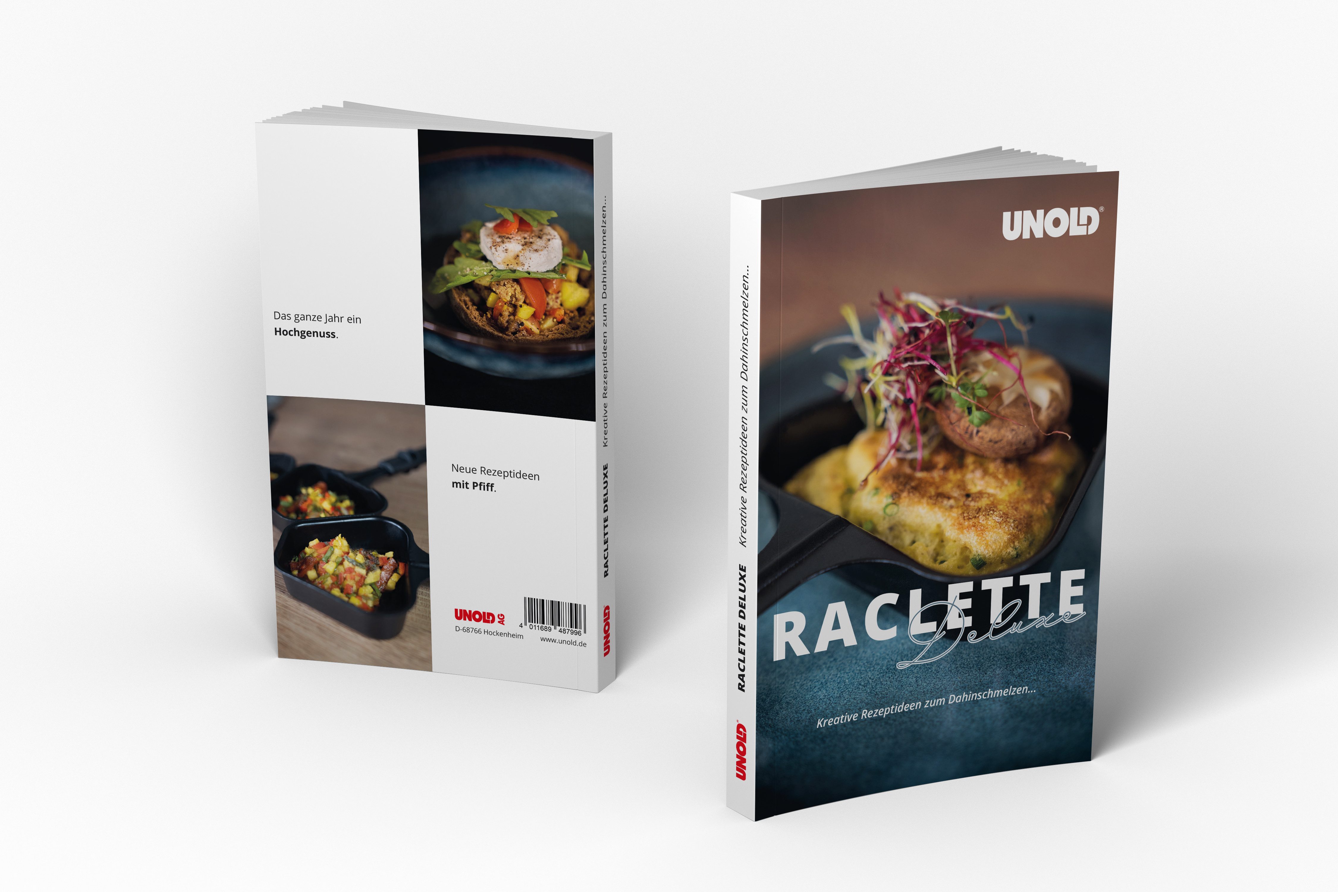 Unold Raclette Multi 4 in 1 inklusive Raclette Buch, 8 Raclettepfännchen, mit Fonduetopf abnehmbare Grillplatte antihaftbeschichtet