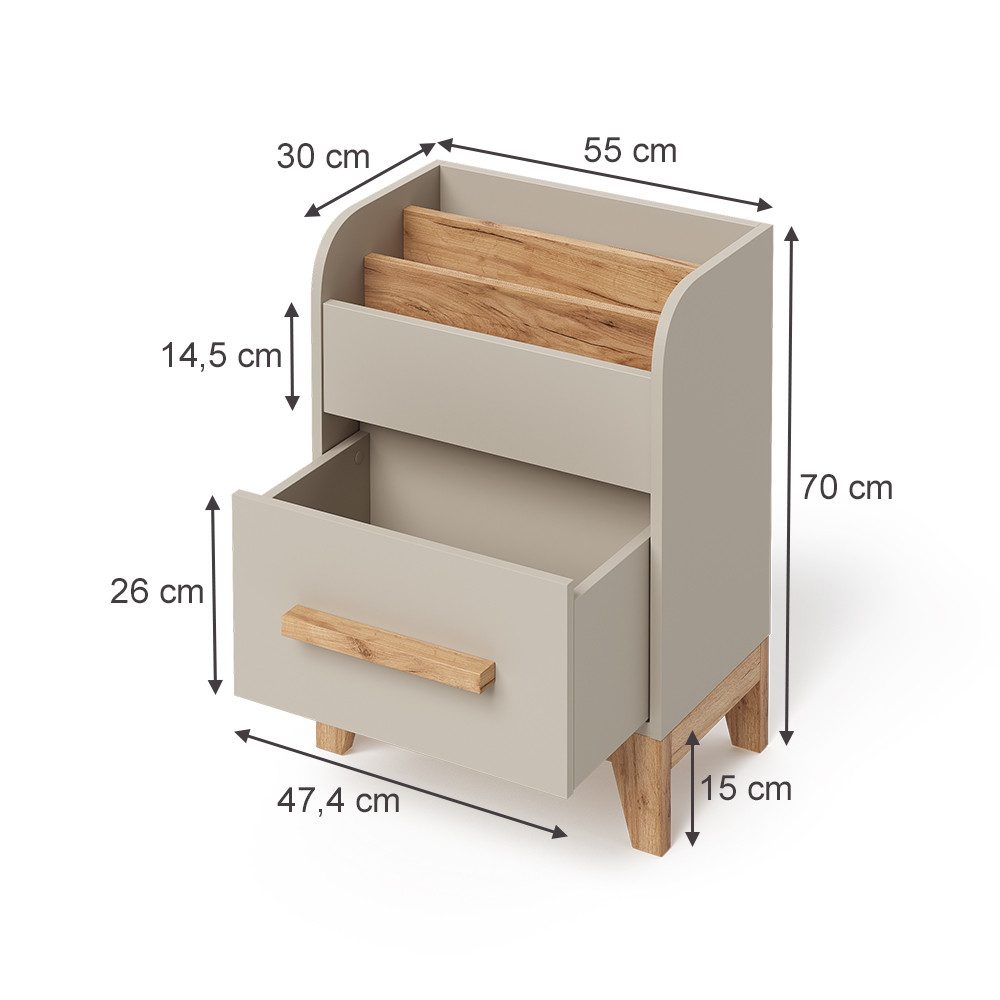 VitaliSpa® Bücherregal Malia, Cashmere/Artisan, 55 x 70 cm mit Schublade