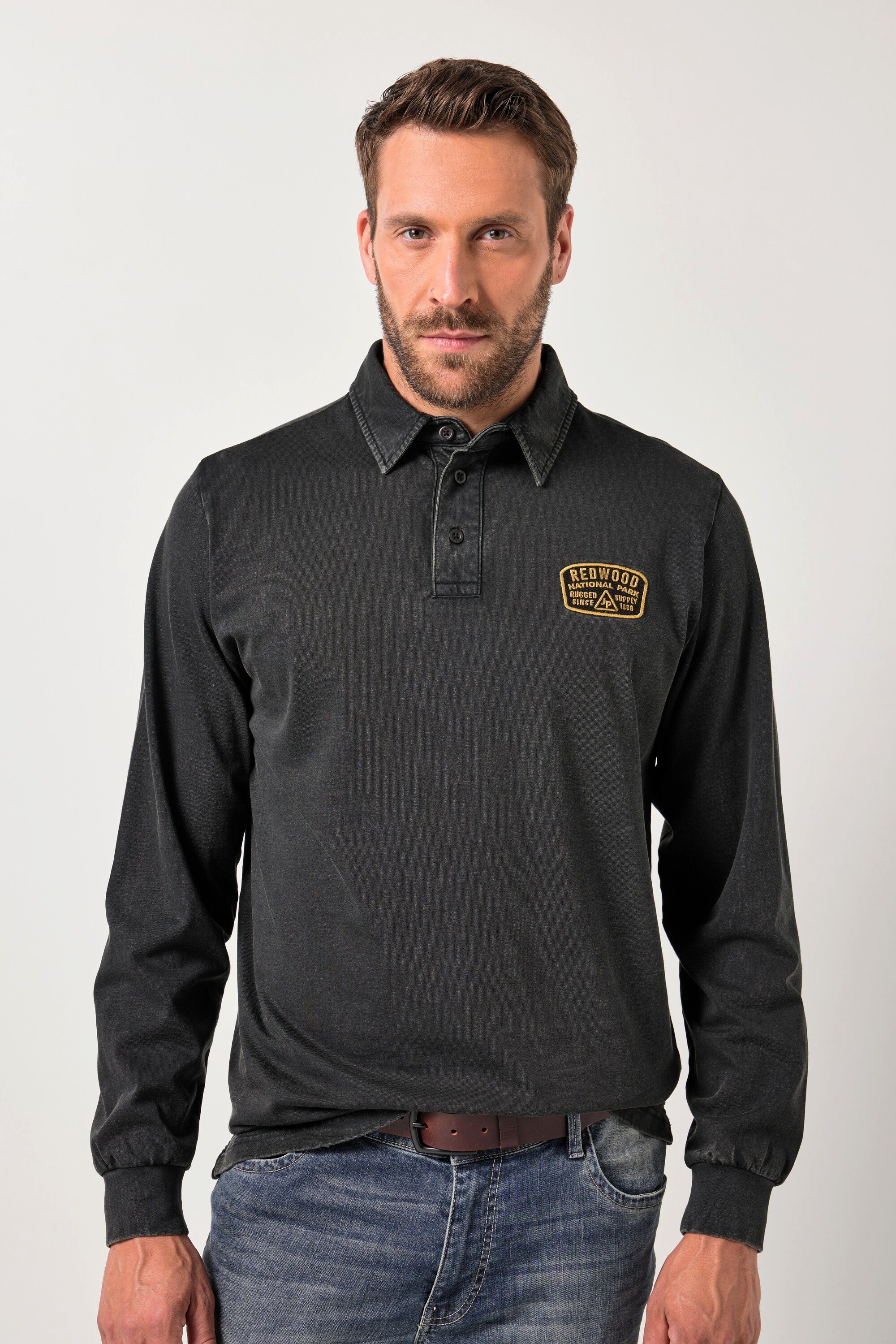 Poloshirt Poloshirt Langarm Badge Vintage Look