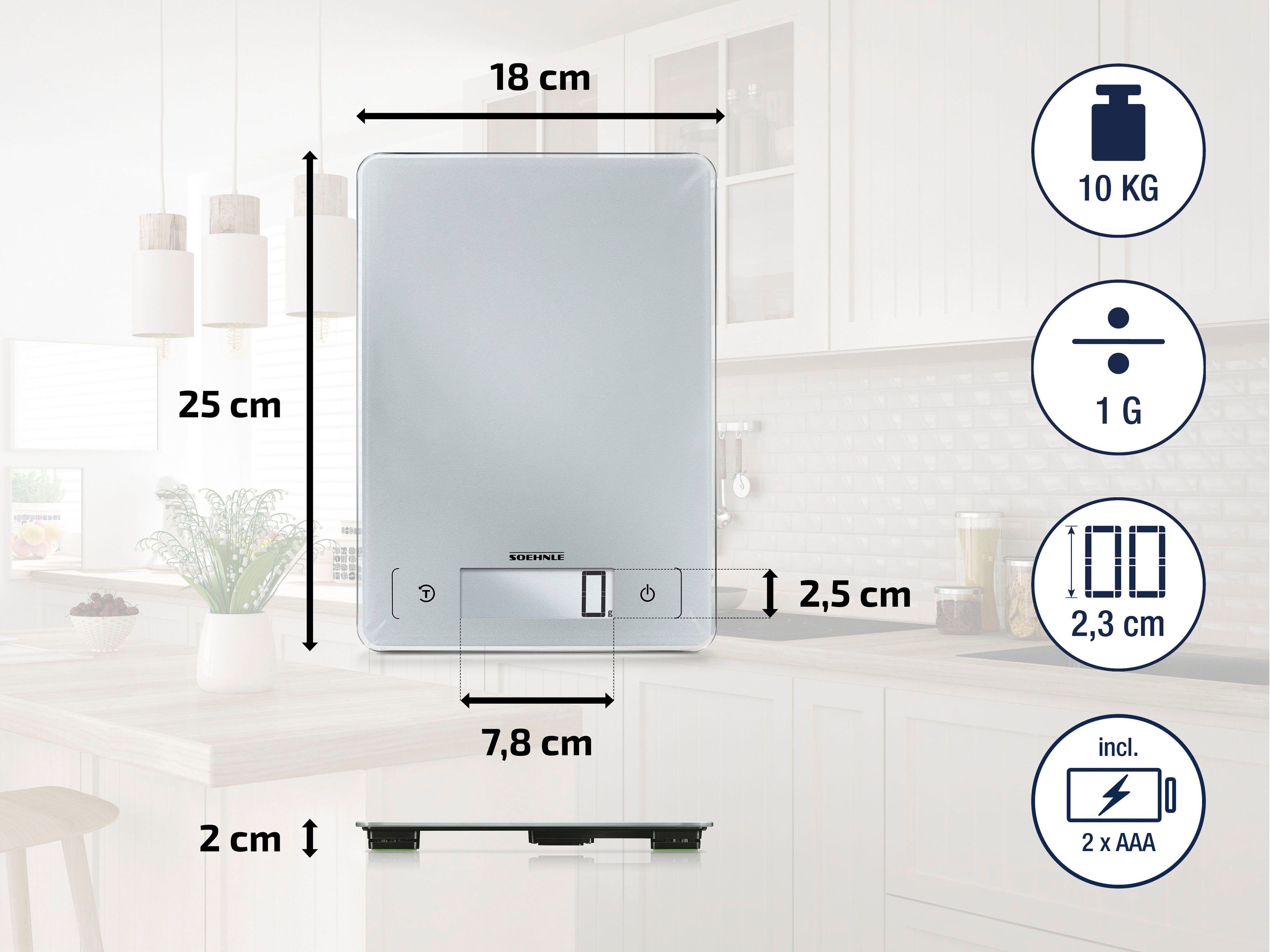 Soehnle Küchenwaage Proof, Gehäuse wasserdichtes Aqua Page