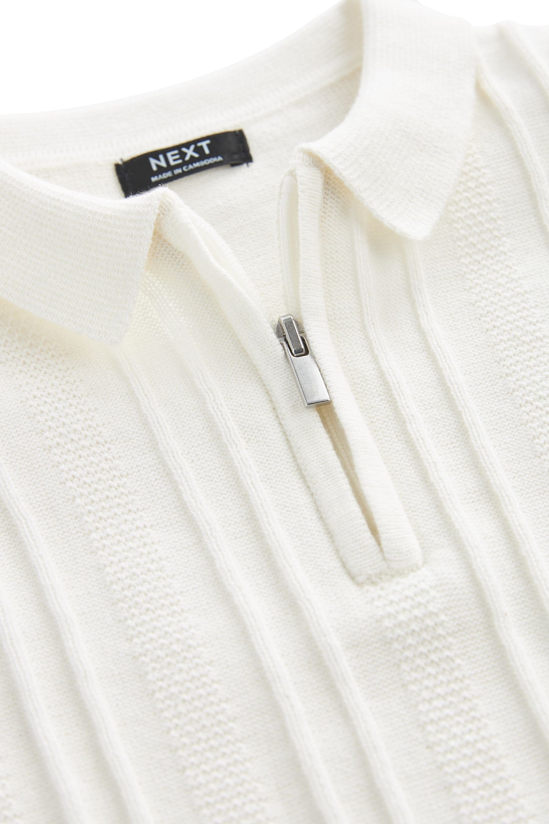 Kurzarm-Polohemd aus White (1-tlg) mit Strick Reißverschluss Next Polokragenpullover