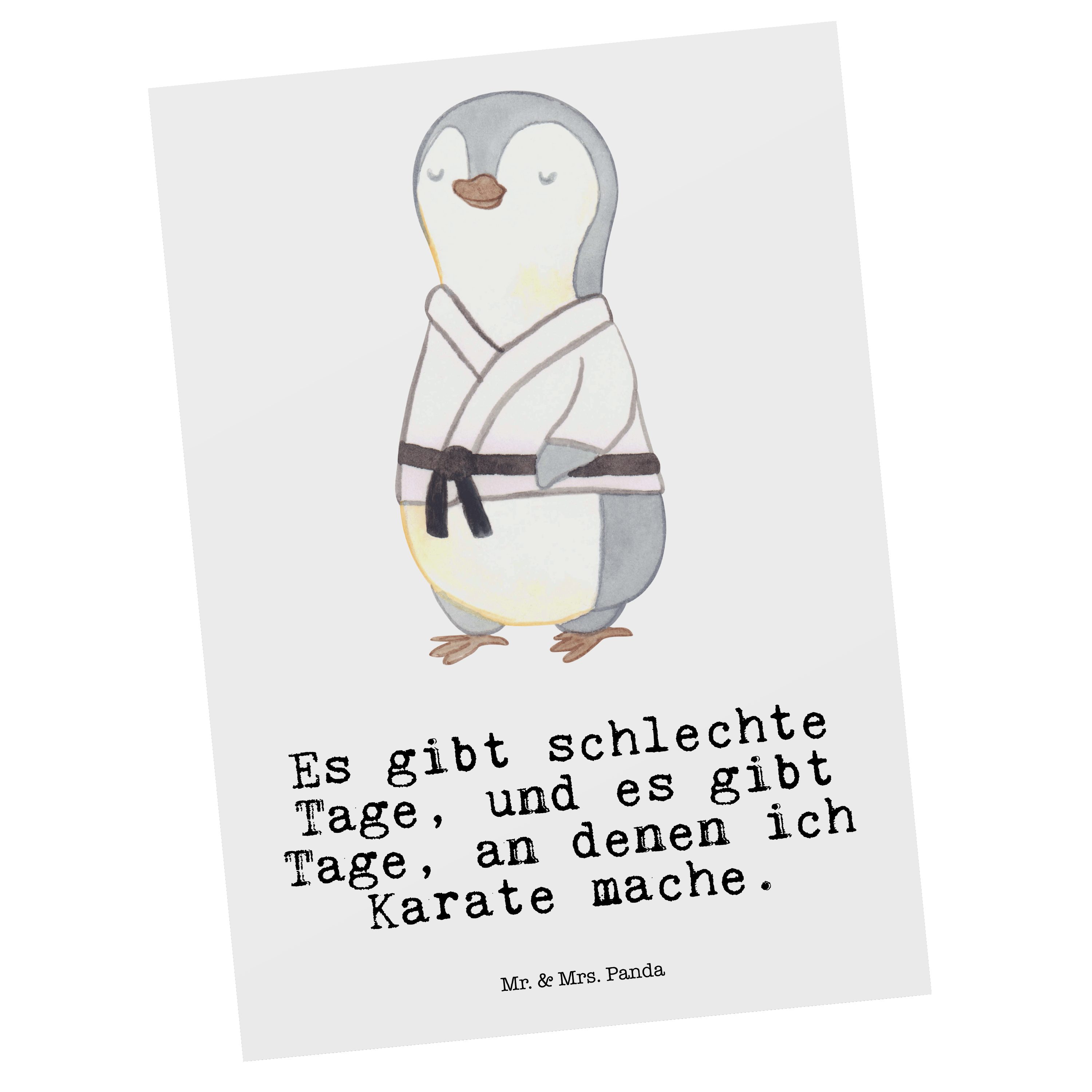 Mr. & Mrs. Panda Postkarte Pinguin Karate Tage - Weiß - Geschenk, Selbstverteidigung, Einladung