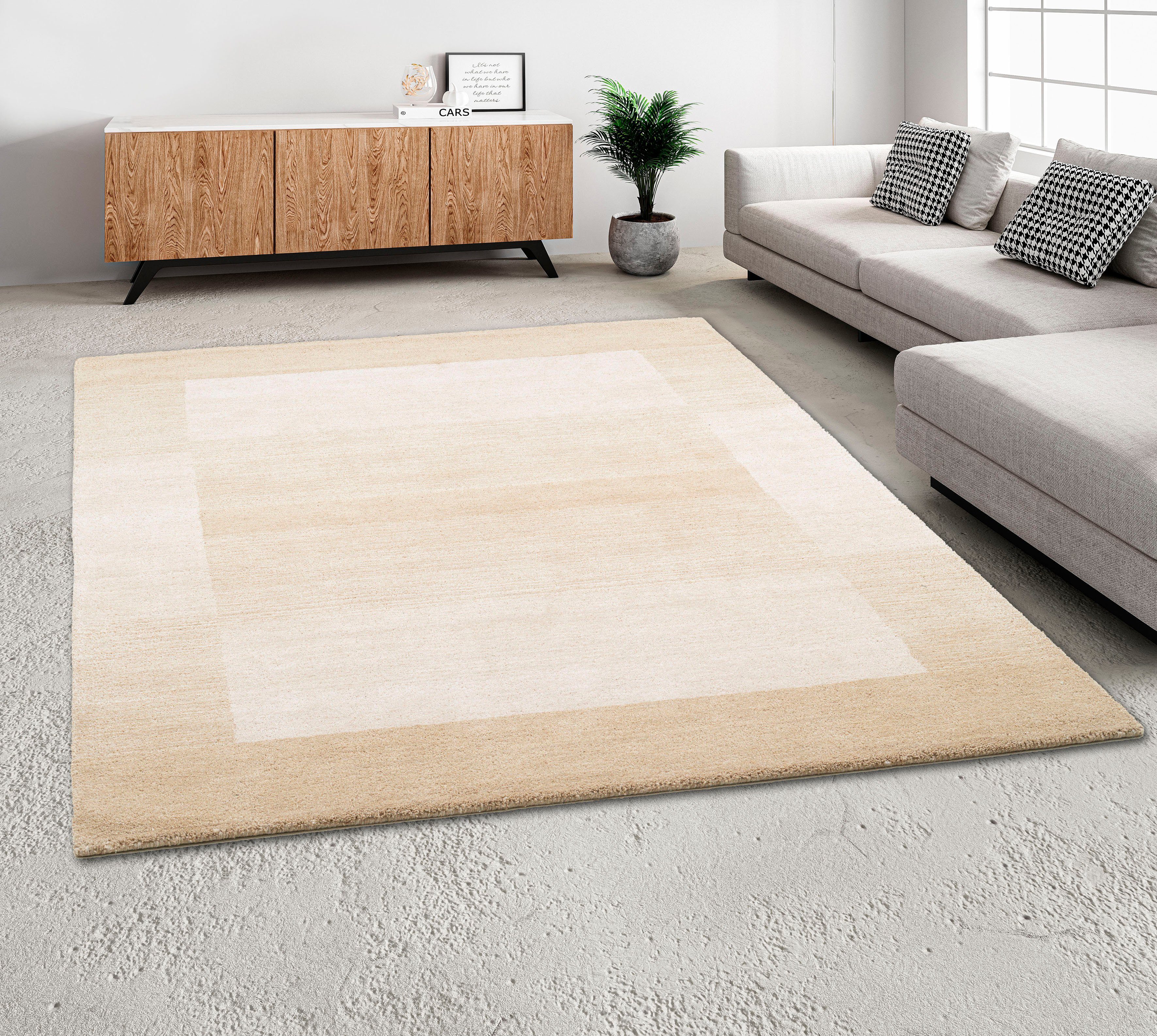THEKO Wollteppich Gabbeh Super, Handweb Teppich, Bordüre, reine Wolle, handgewebt, rechteckig, Höhe: 9 mm, Schlafzimmer, Wohnzimmer, Esszimmer, auch als Läufer und Bettumrandung