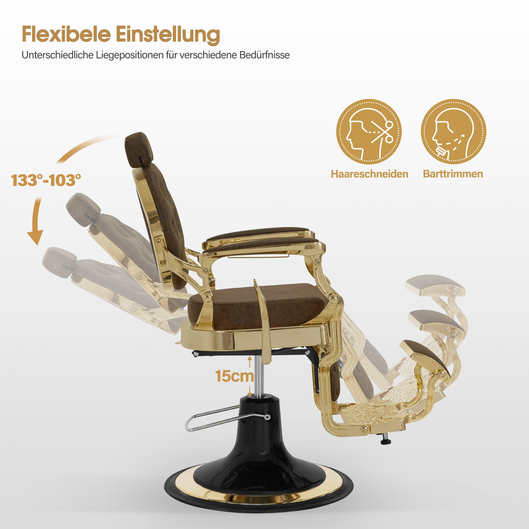 Barberpub Stuhl BarberPub Friseurstuhl Hydraulische Friseursessel 2933-F, mit Kopfstütze Kippbar,drehbar, höhenverstellbarer