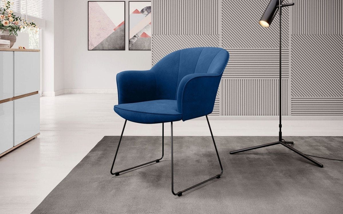 Baidani Luxusbetten24 Stuhl Designer Stuhl Giovanni, mit Samtbezug und verschiedenen Gestellen Blue