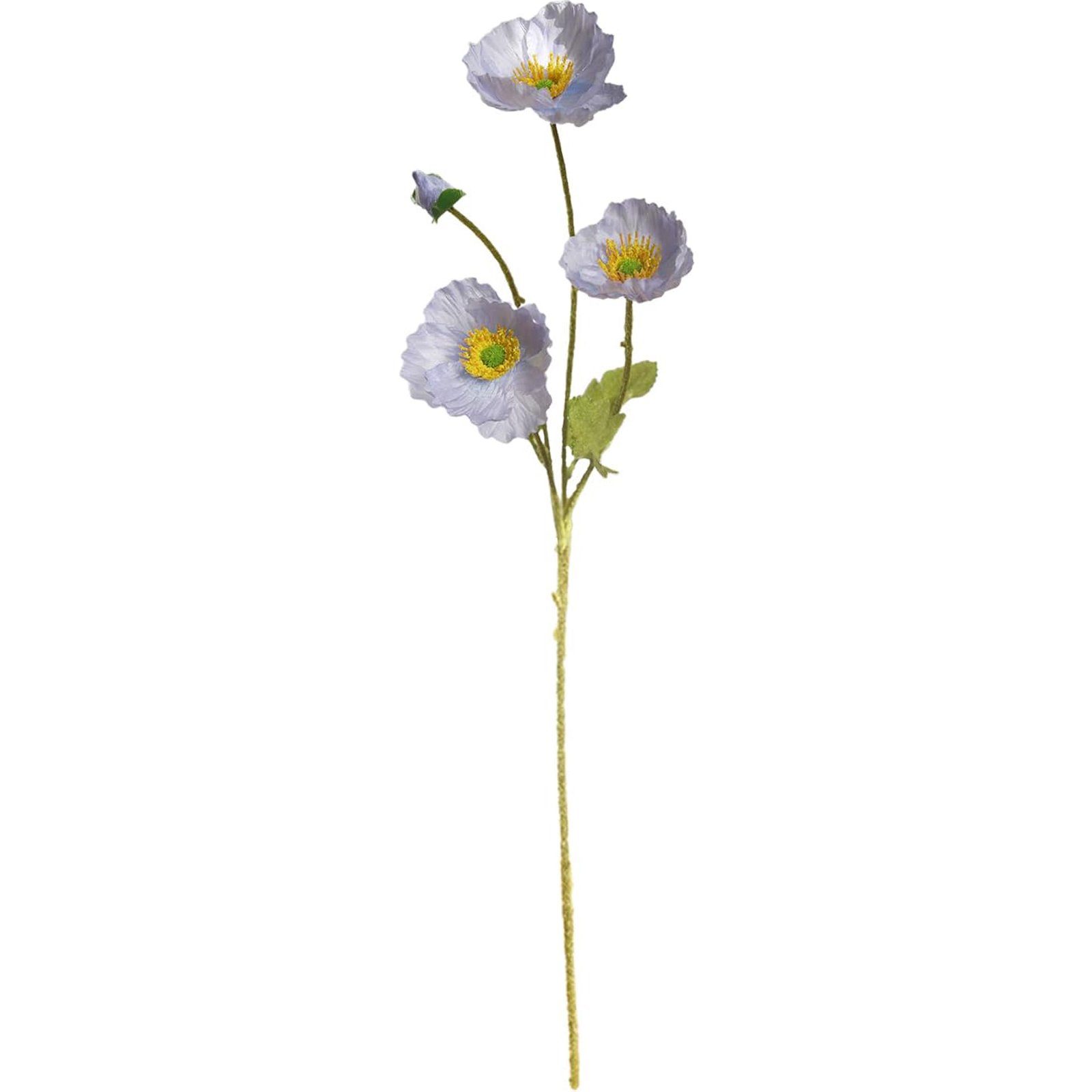 lang SEEZSSA, Blumenschmuck,60cm Kunststoff, Für 4 MohnSeidenblumen Beflockung Hellblau Kunstzweig künstliche Mohnblumen-Zweigmit Haus Pflanzen Künstlicher Blütenköpfen