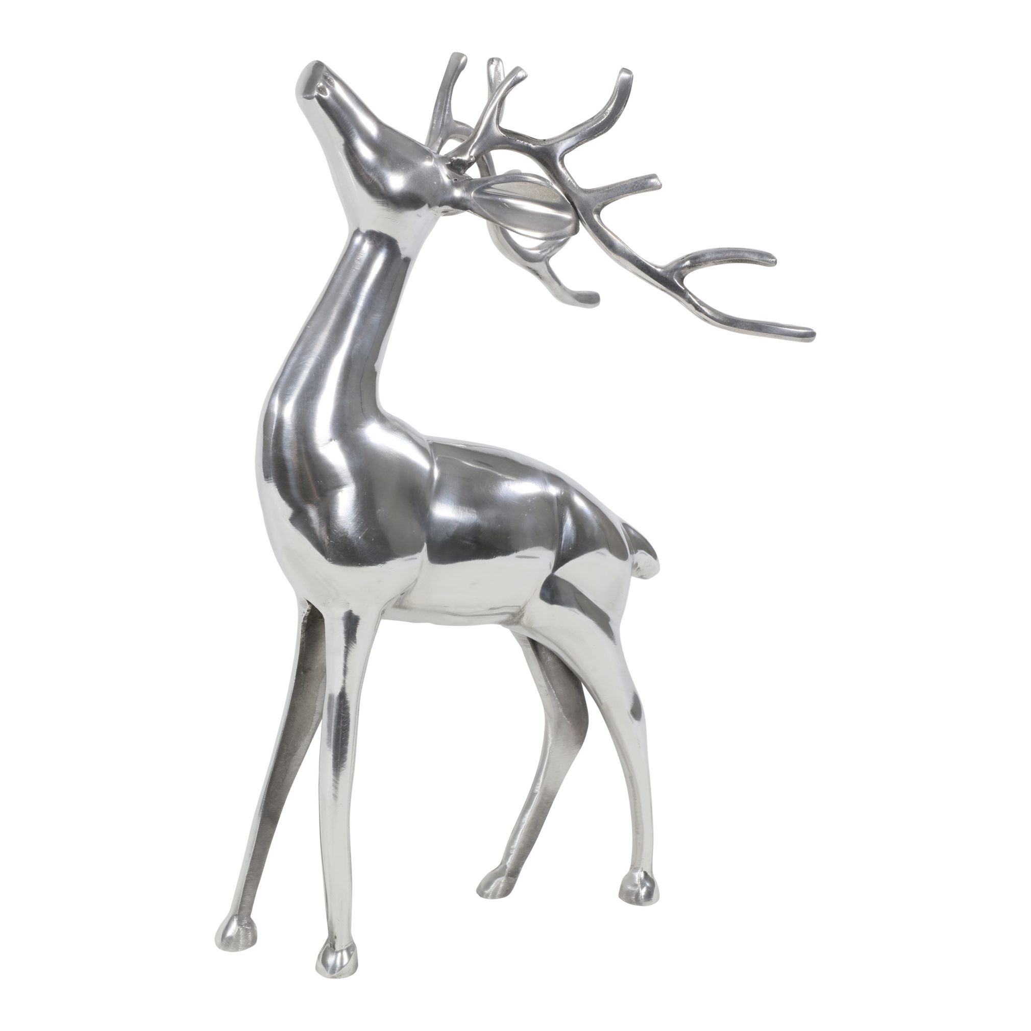 Dekofigur Deko Hirsch stehend Figur poliertes Aluminium silber 30x15x48 cm