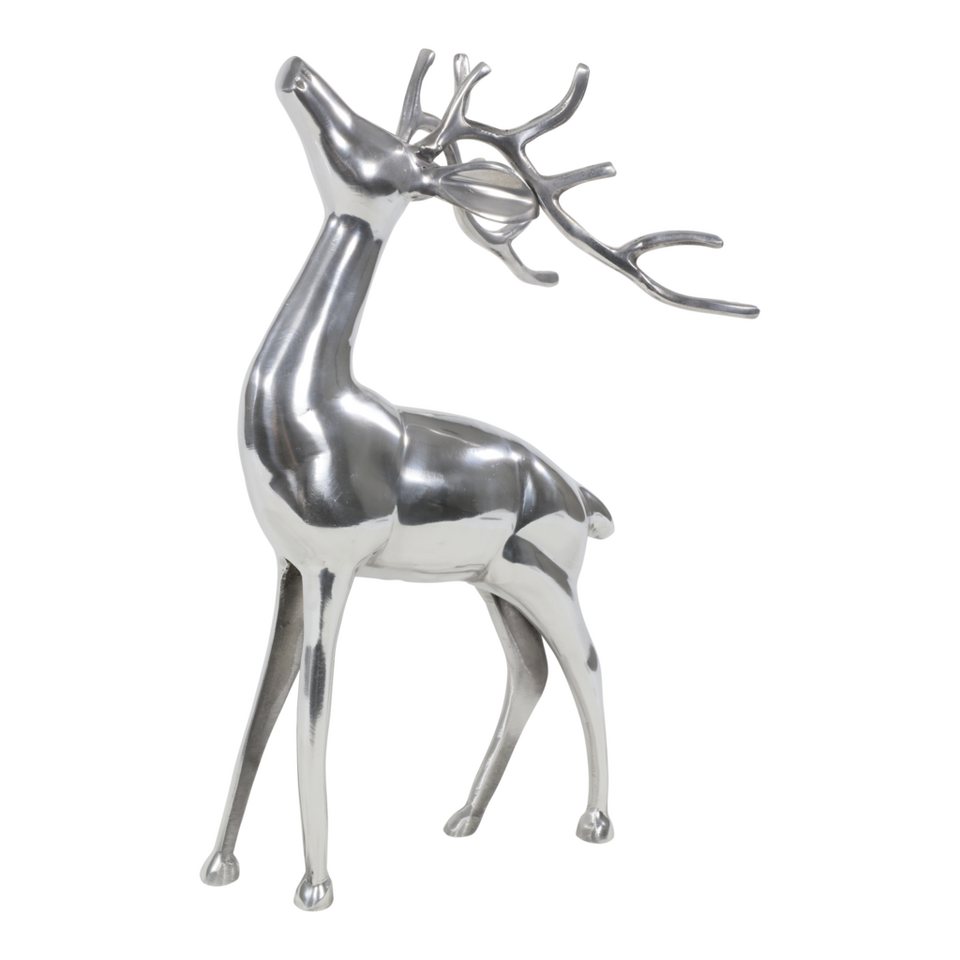 Lesli Living Dekofigur Deko Hirsch stehend Figur poliertes Aluminium silber  30x15x48 cm