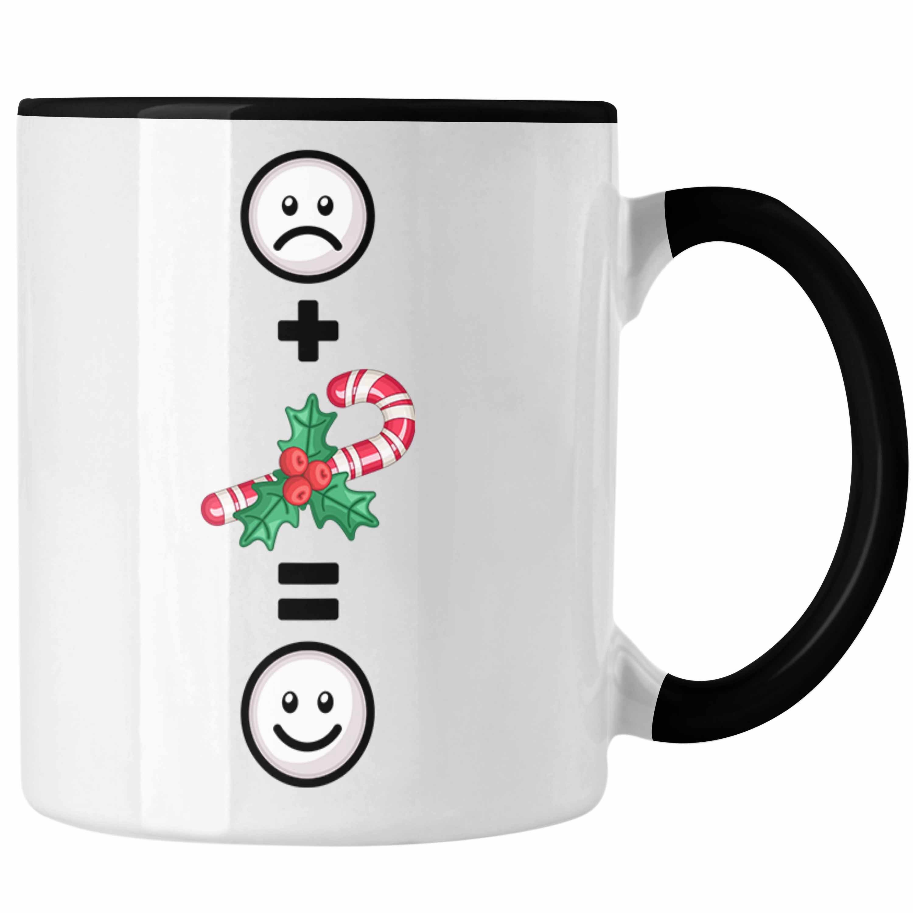 Trendation Tasse Weihnachten Süßigkeiten Grafik Tasse Geschenk für Weihnachtssüßigkeite Schwarz