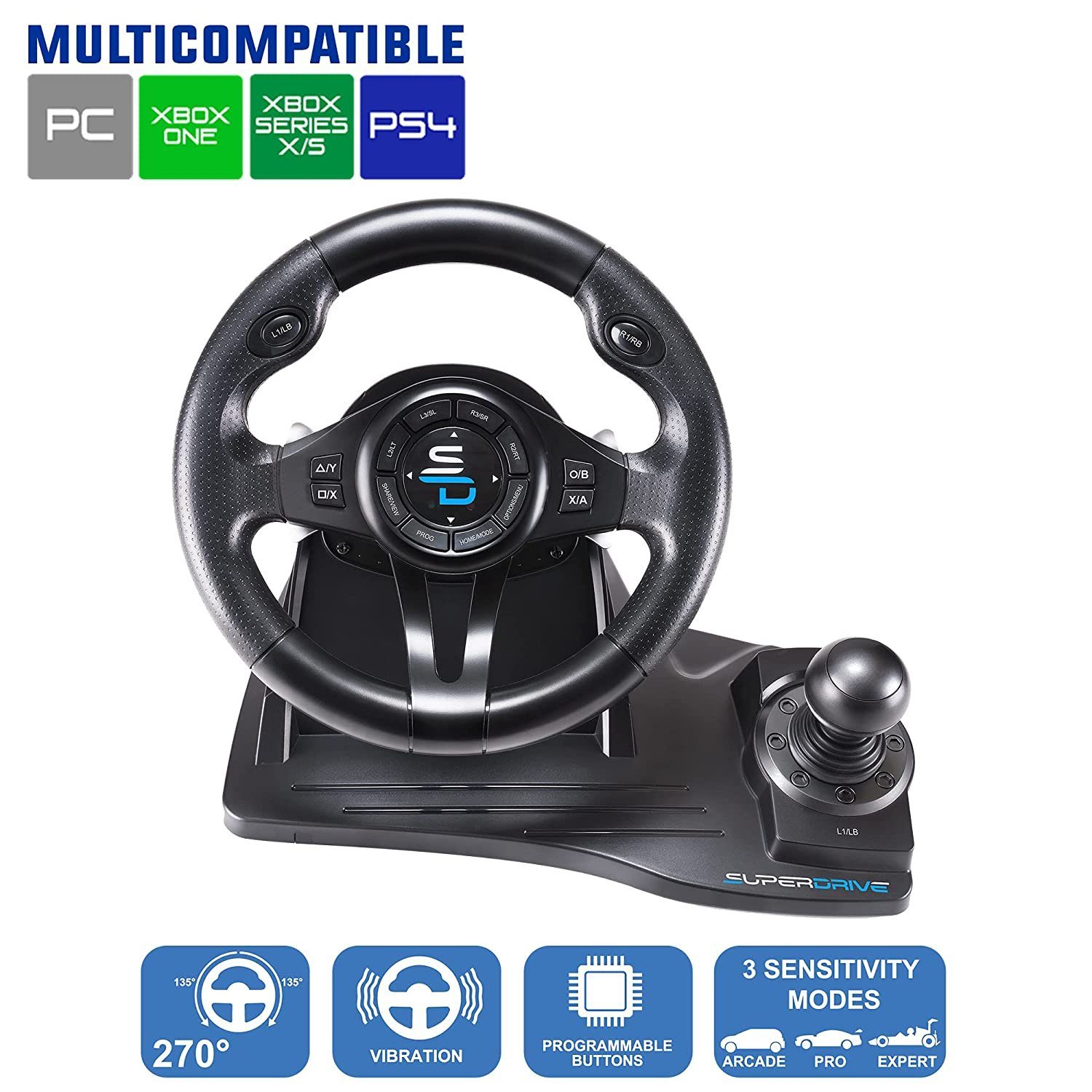 Superdrive GS550 Lenkrad mit Pedalen, Drehwinkel 270°, 2 Pedale, Gaming-Lenkrad