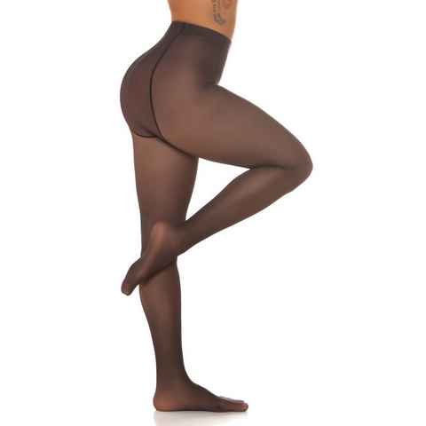 Koucla Thermoleggings Thermostrumphose Schwarz mit Fleece Futter & Socken, Winterstrumpfhose High Waist