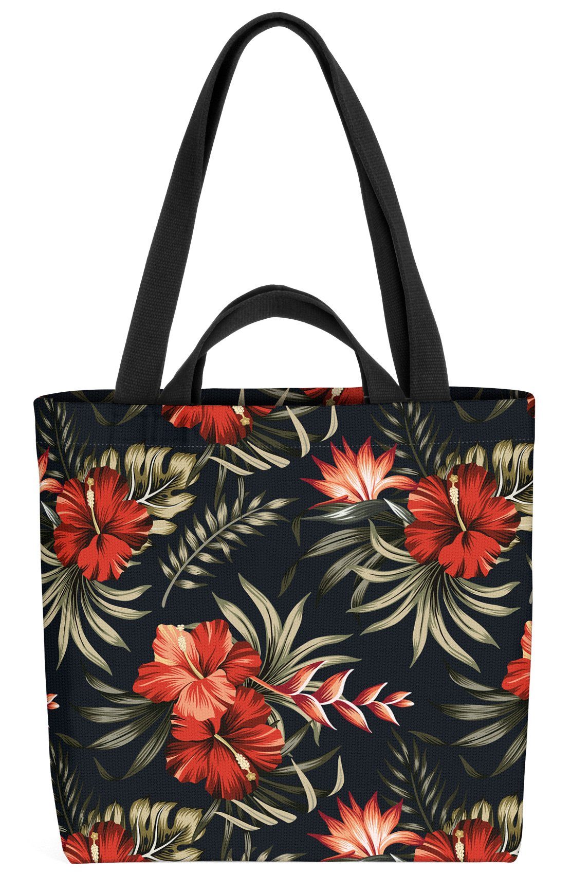 VOID Henkeltasche (1-tlg), Rote Vintage Tropenblüten Ur-Wald Reise Hawaii Hibiskus Blumen-Muster