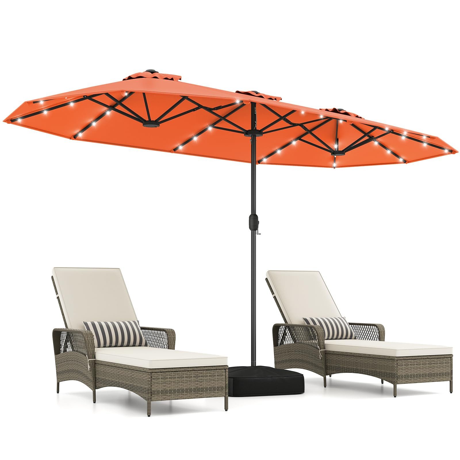 COSTWAY Sonnenschirm, 400 x 200 cm, LED-Solar-Beleuchtung, mit Ständer