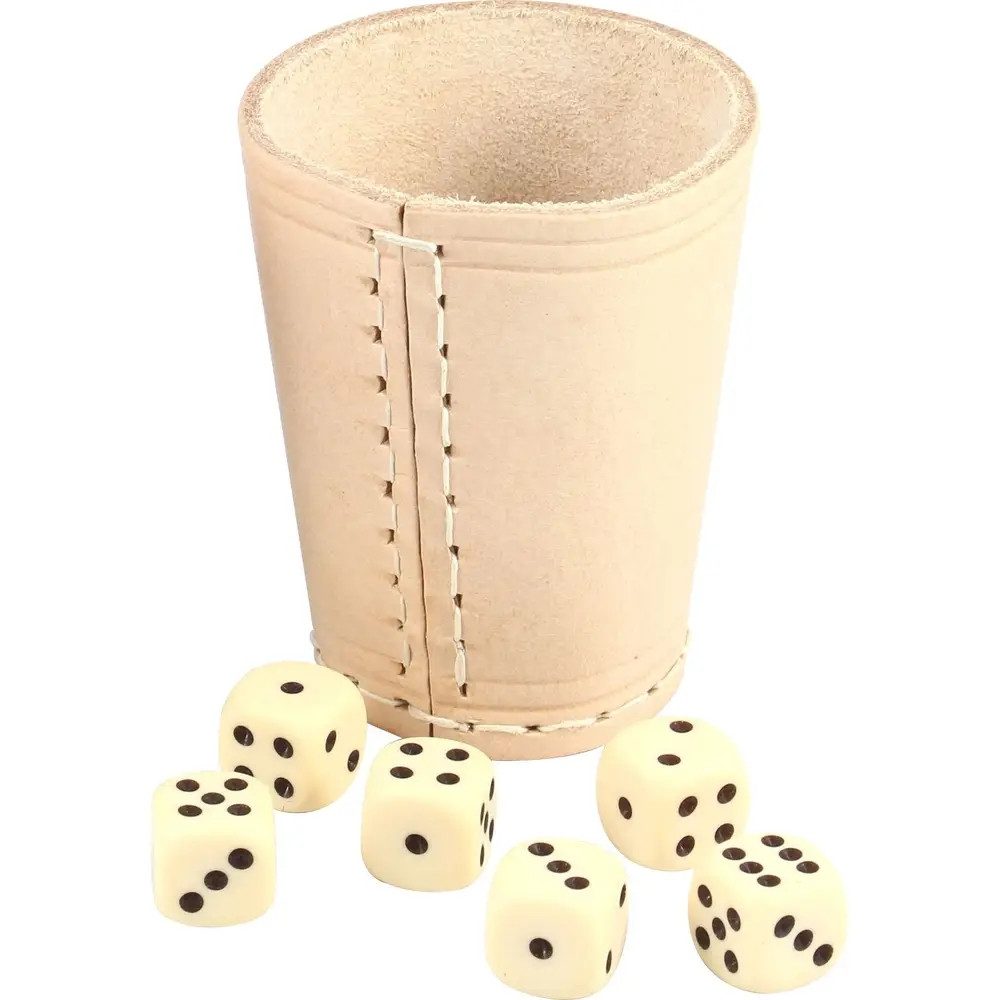 Vedes Spiel Classic Games Lederwürfelbecher mit 6 Würfeln