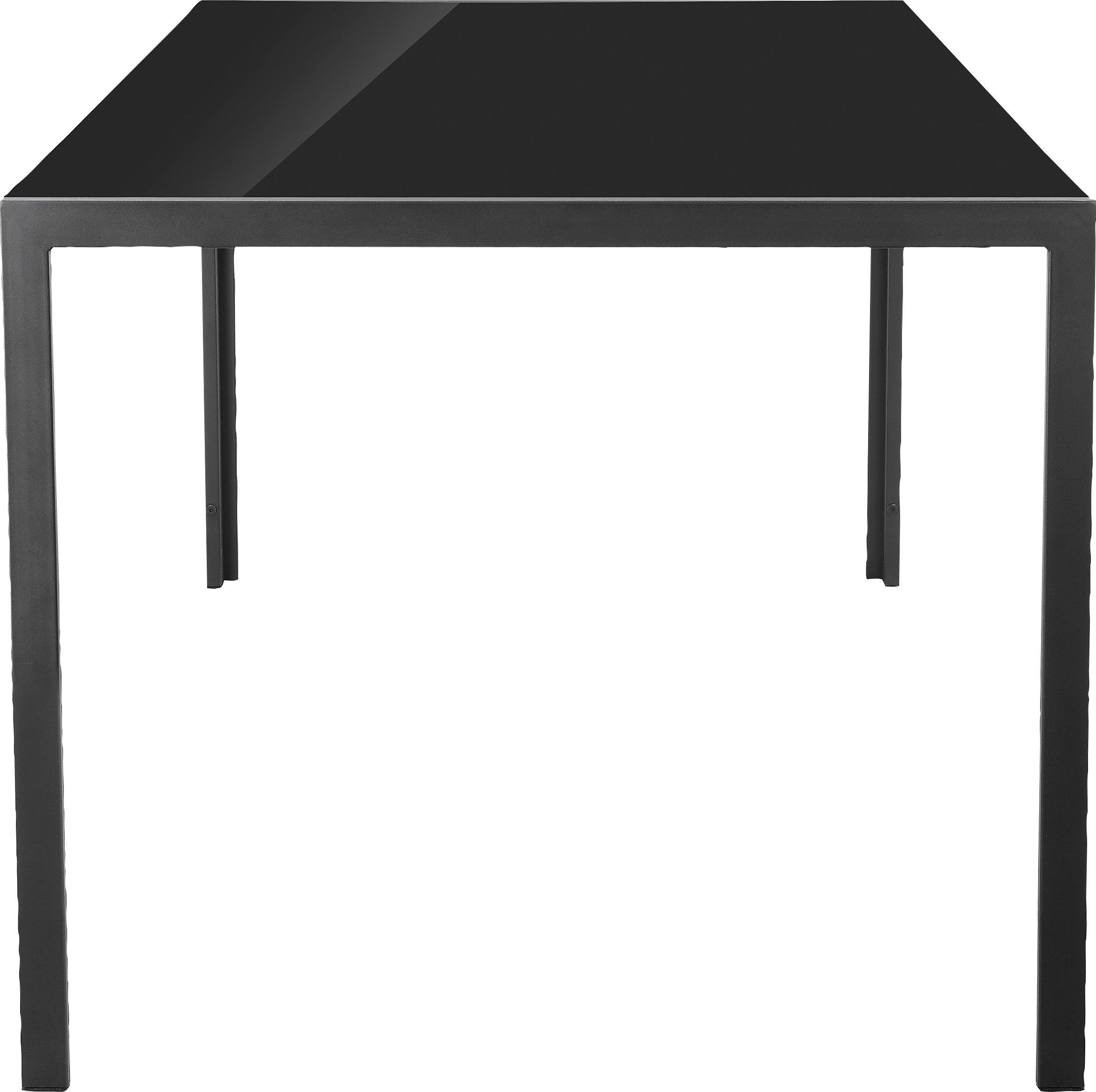 loft24 Esstisch Cleopatra, Tischplatte aus Glas, Metallgestell, Breite 180 cm
