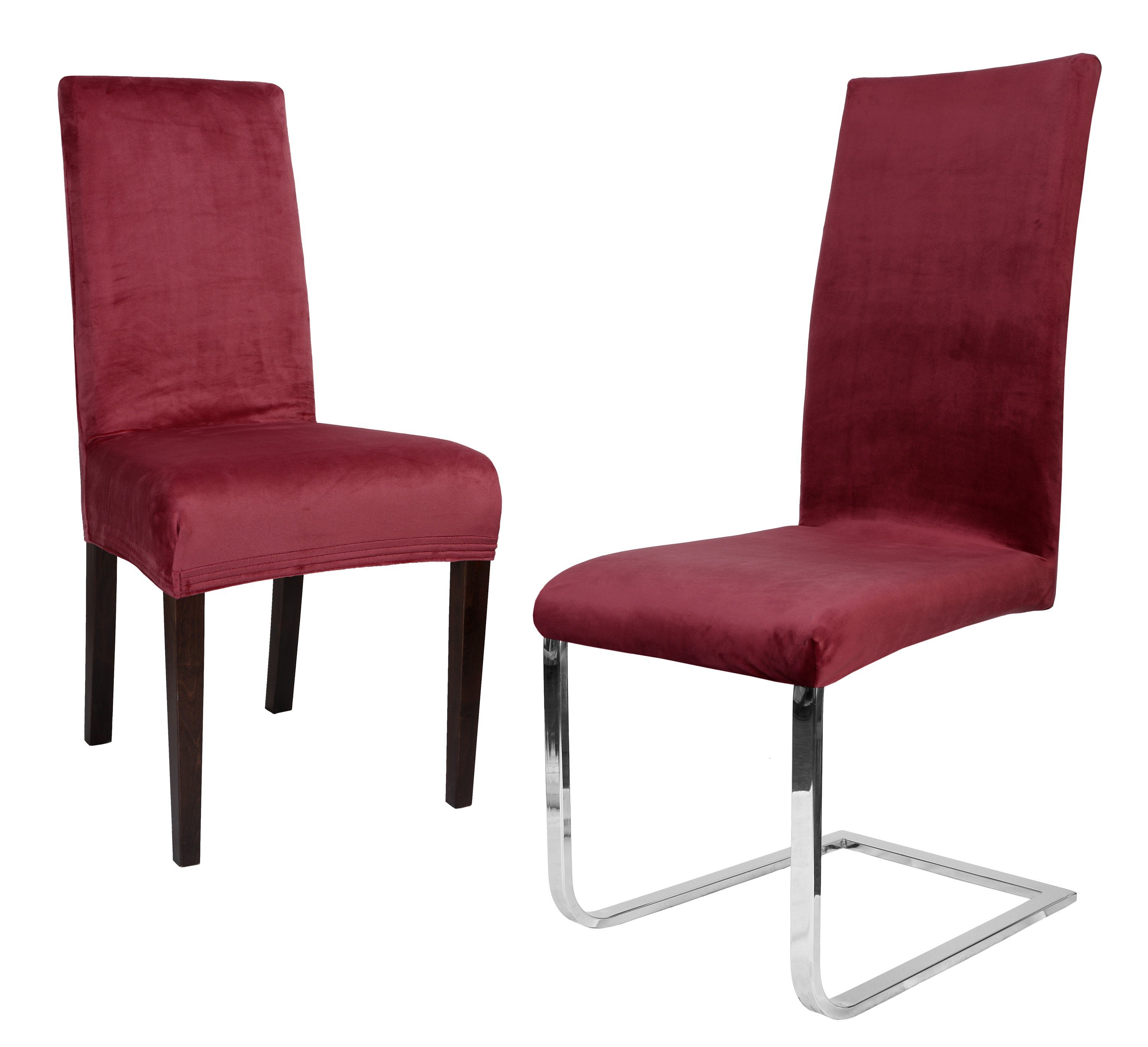 Beautex Stuhlhusse 6er Set LEA Stuhlhusse, elastische Uni Stretch-Husse Samt Mikrofaser