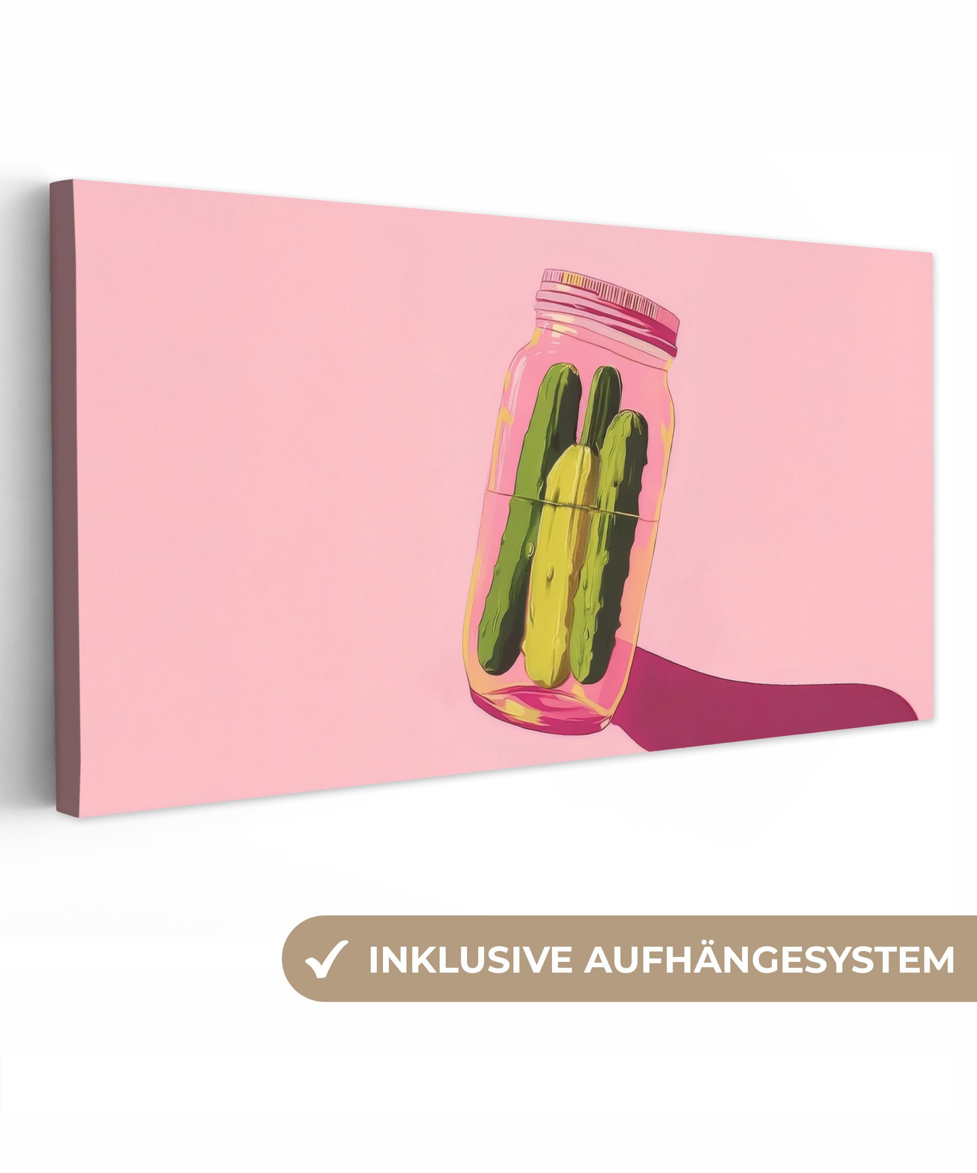OneMillionCanvasses® Leinwandbild Panorama Gewürzgurken - Topf - Farbton - Rosa, Fotodruck (1 St), Wandbild, Deko Schlafzimmer Wohnzimmer Flur 40x20 cm