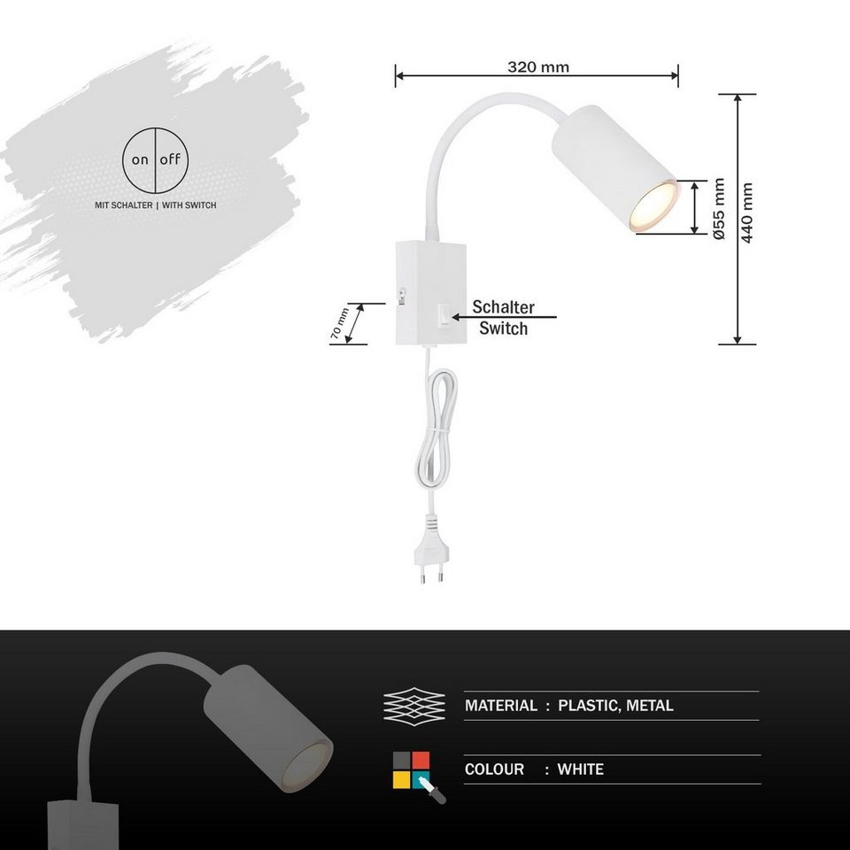 Globo Wandleuchte GLOBO Wandleuchte Innen Schalter Wohnzimmer Wandlampe  Stecker Kabel