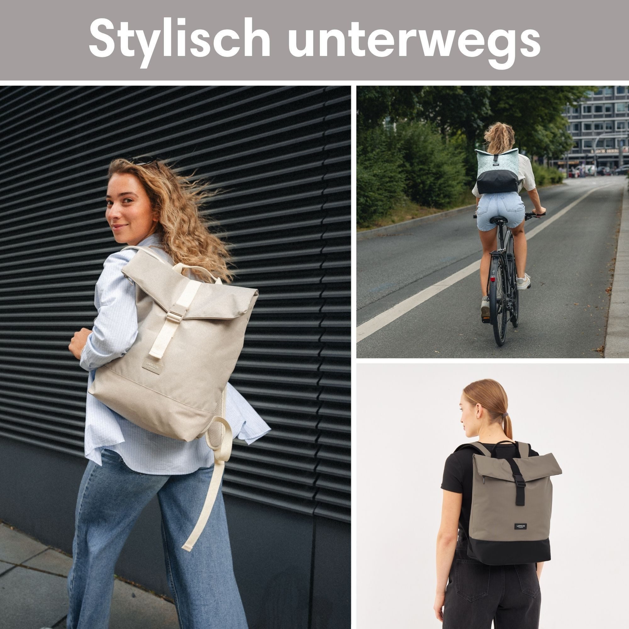LARKSON Cityrucksack TAMMO, Rolltop Damen Herren, Laptop Fach (1-tlg), Flexible Größe, Wasserabweisend