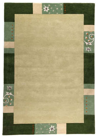 Wollteppich »THEKO Nepal Teppich mit Bordüre, handgeknüpft, grün«, THEKO, Rechteckig, Höhe 12 mm, Handgetuftet