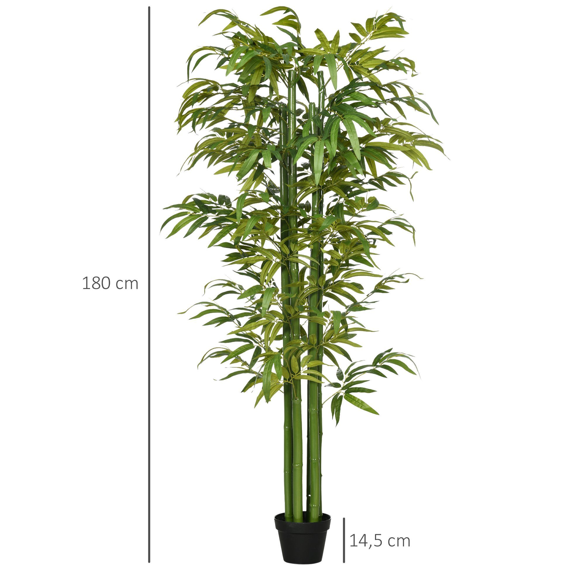 Kunstpflanze Künstliche Pflanze, Kunstbaum Künstlicher Bambusbaum wie echt Bambus, HOMCOM, Höhe 180 cm, Mit Pflanztöpfe