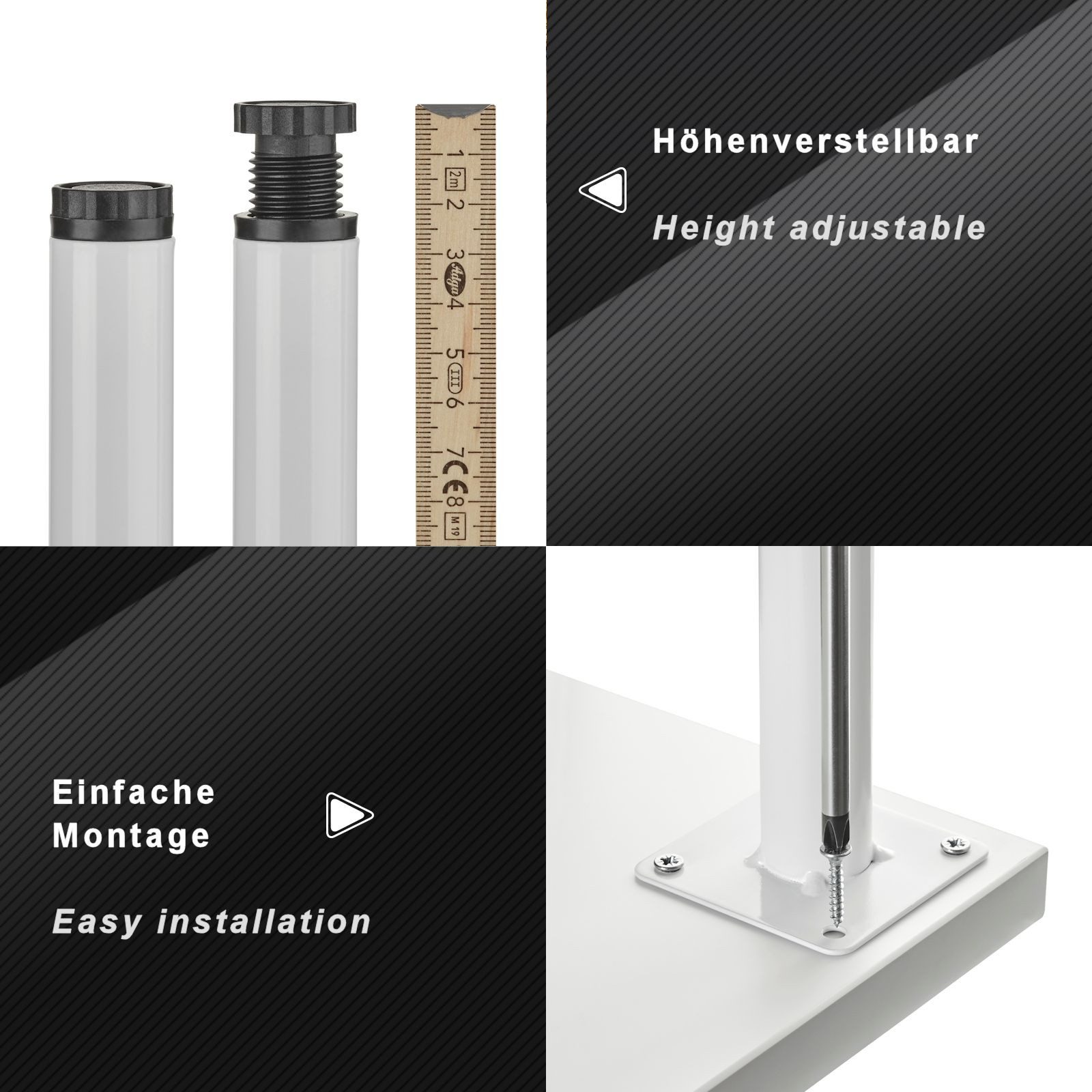 SO-TECH® Möbelfuß LIMA Ø 25 mm höhenverstellbar 10 mm Vitrinenfuß Sockelfuß, (1-St), Höhe 80 mm, weiß matt