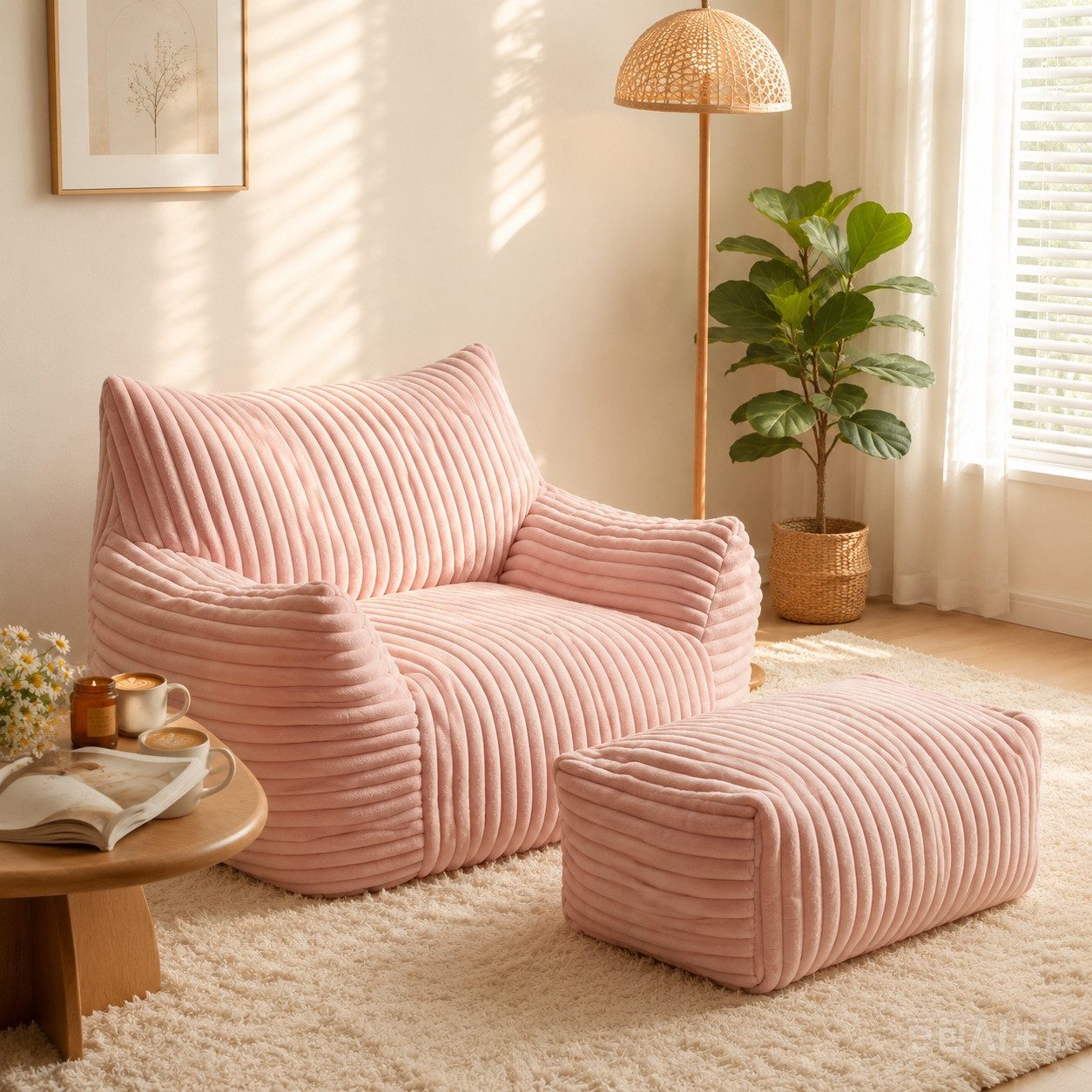 VUZINIC Sessel mit Fußstütze, bequemer Stoff-Liegesessel (2-St), geeignet für Wohnzimmer, Schlafzimmer, Rosa