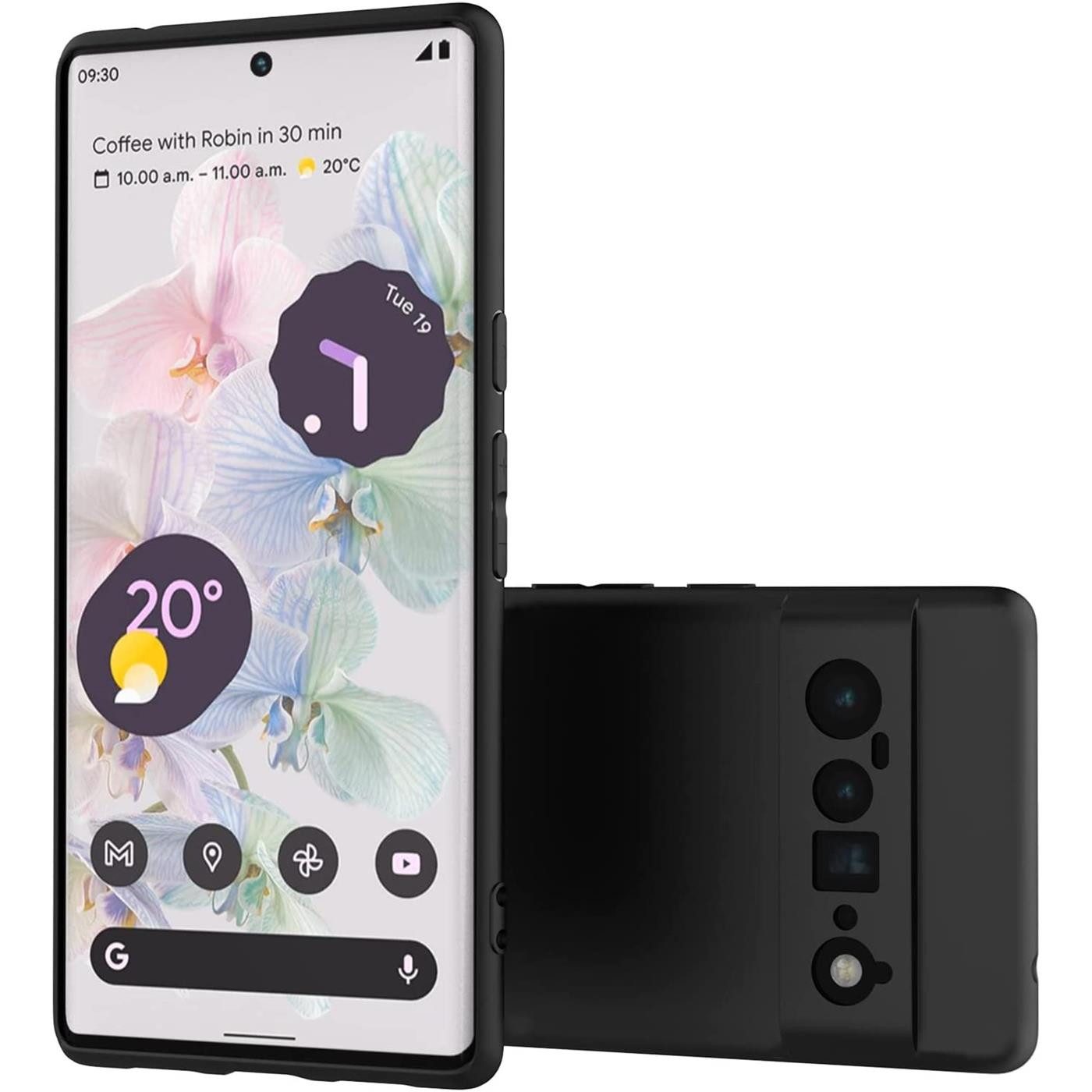 CoolGadget Handyhülle Schwarz als 2in1 Schutz Cover Set für das Google Pixel 6 6,4 Zoll, 2x 9H Glas Display Schutz Folie + 1x TPU Case Hülle für Pixel 6