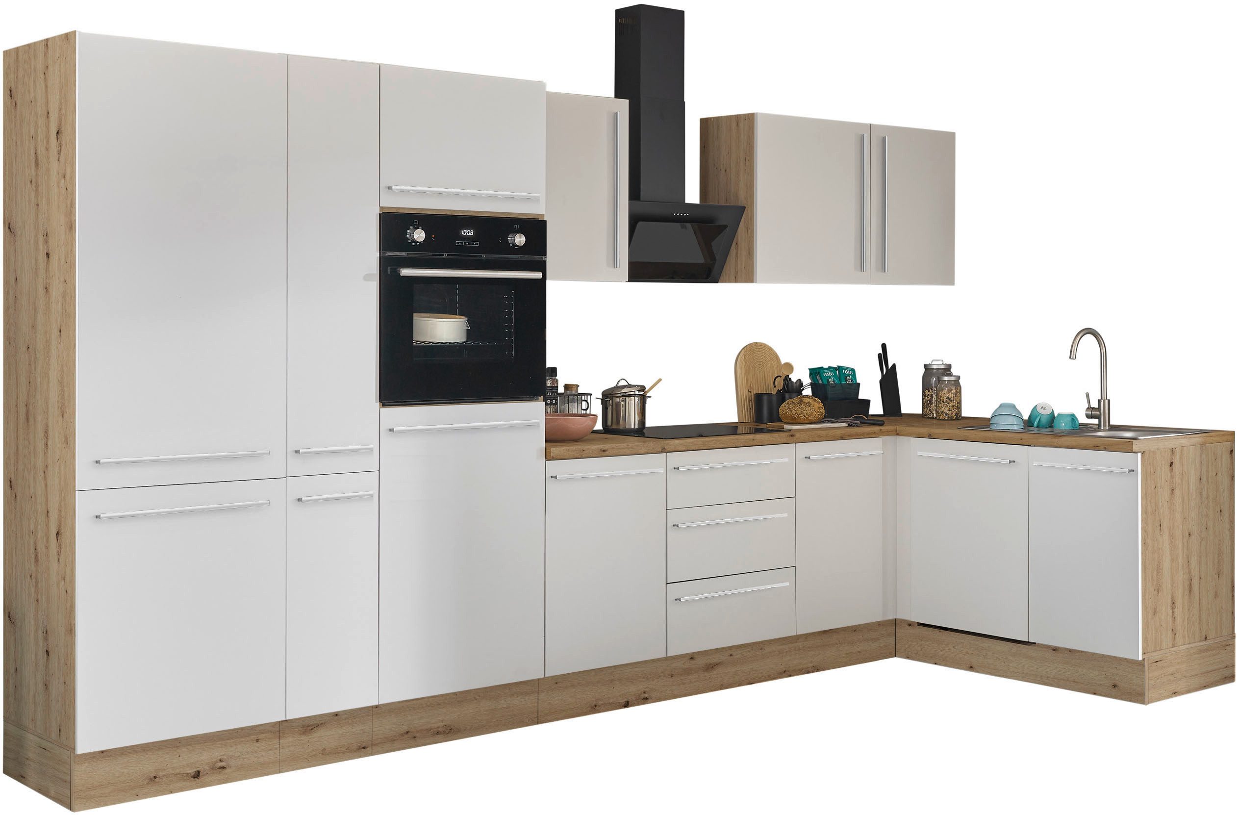 KOCHSTATION Winkelküche Florida, Stellbreite 370x175 cm, wahlweise mit E-Geräten, mit Softclose für Türen und Schubkästen