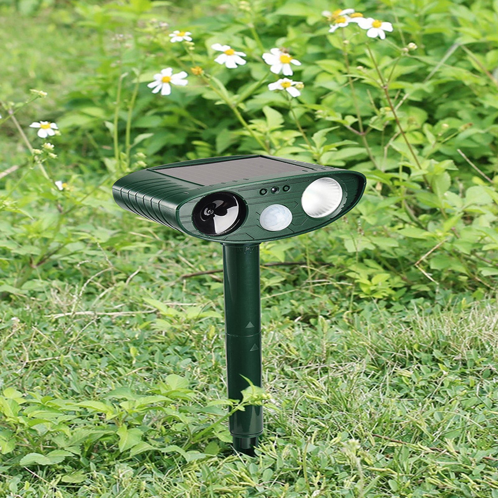 SEEZSSA Ultraschall-Tierabwehr Solarbetriebener Ultraschall-Tiervertreiber  für Garten, , Wasserdicht IPX5 Hundeschreck Marderschreck Katzenschreck mit  USB