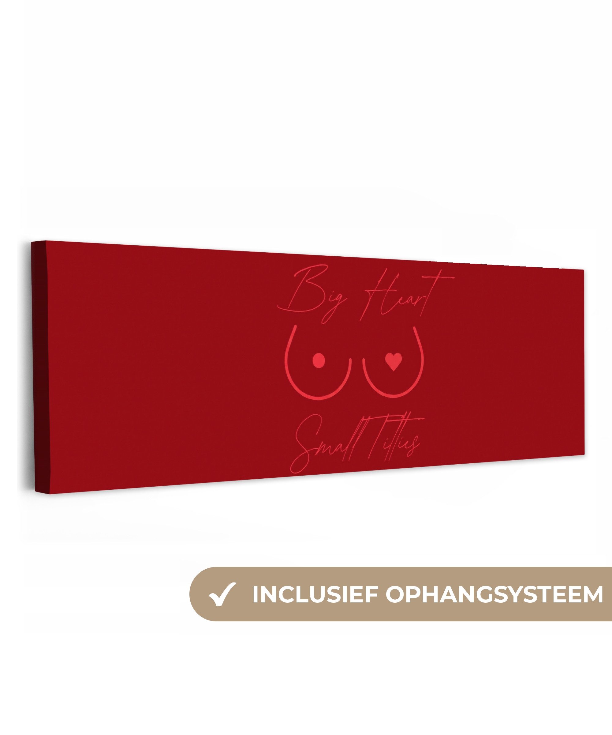 OneMillionCanvasses® Leinwandbild Panorama Große Titten kleines Herz - Rot - Herz, Fotodruck (1 St), Wandbild, Deko Schlafzimmer Wohnzimmer Flur 60x20 cm