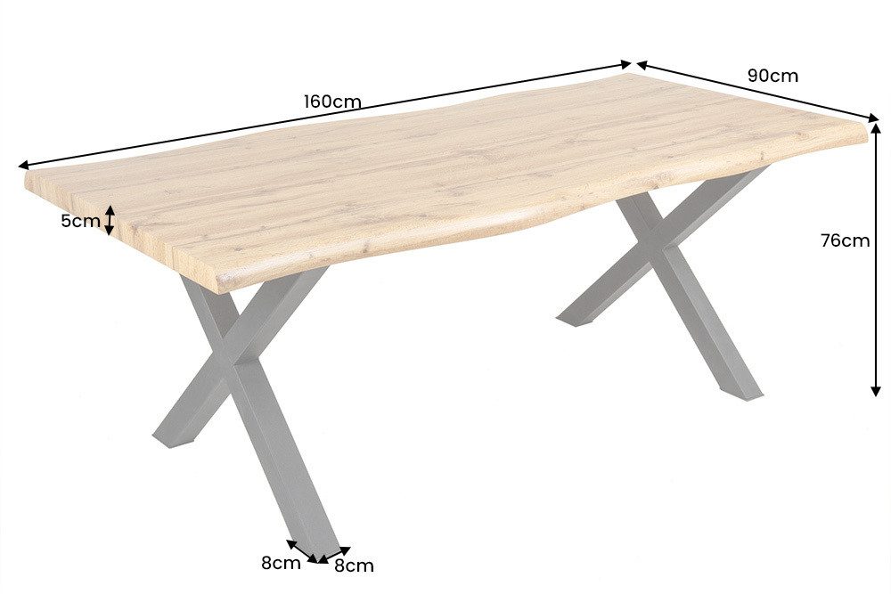 riess-ambiente Baumkantentisch WILD 160cm braun/schwarz - Wildeichen-Design, X-Gestell aus Metall (Einzelartikel, 1-St), Industrial Design & 5cm Tischplatte - ideal für bis zu 4 Personen
