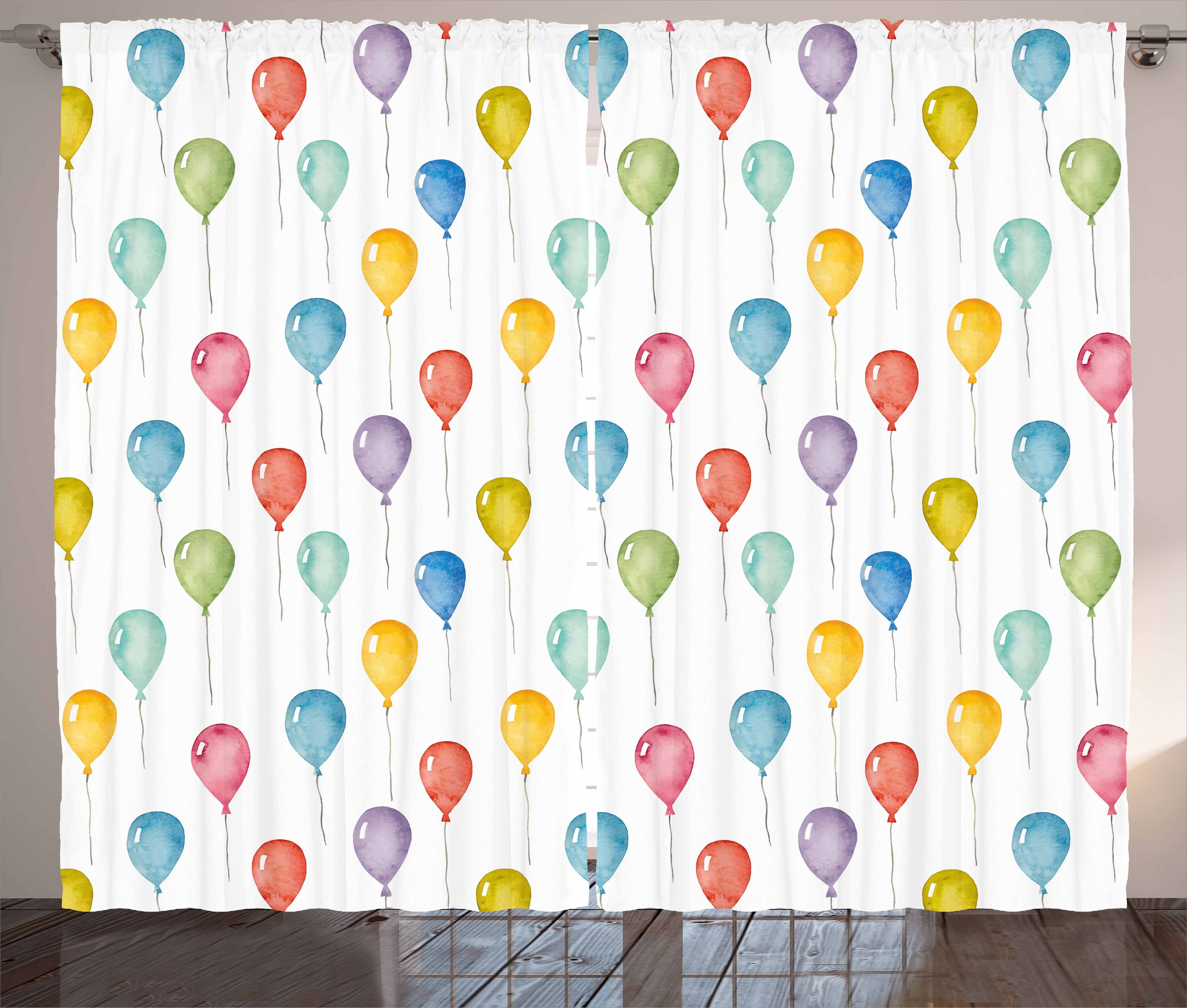 Gardine Schlafzimmer Kräuselband Vorhang mit Schlaufen und Haken, Abakuhaus, Festlich Fliegen Aquarell Luftballons
