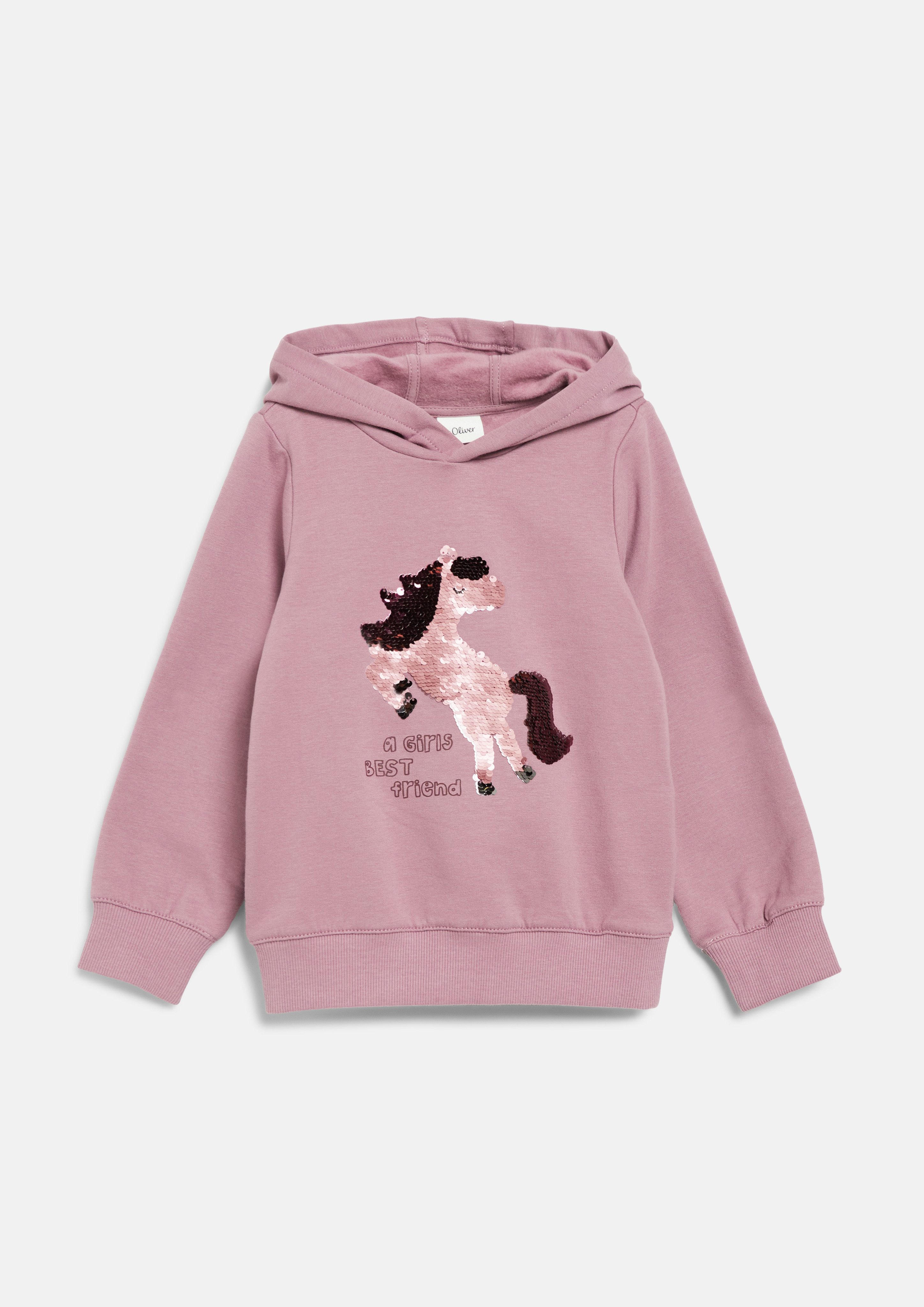s.Oliver Junior Kapuzensweatshirt mit Pailletten-Pony / für Girls / mit Stretch