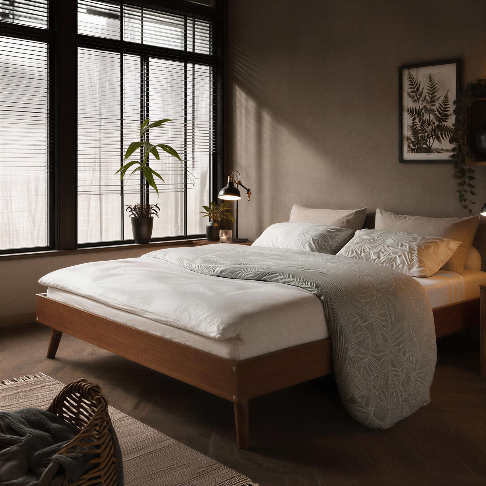 IDIMEX Futonbett KARRI, modernes Massivholzbett 140x200cm ohne Kopfteil Kastanien farben
